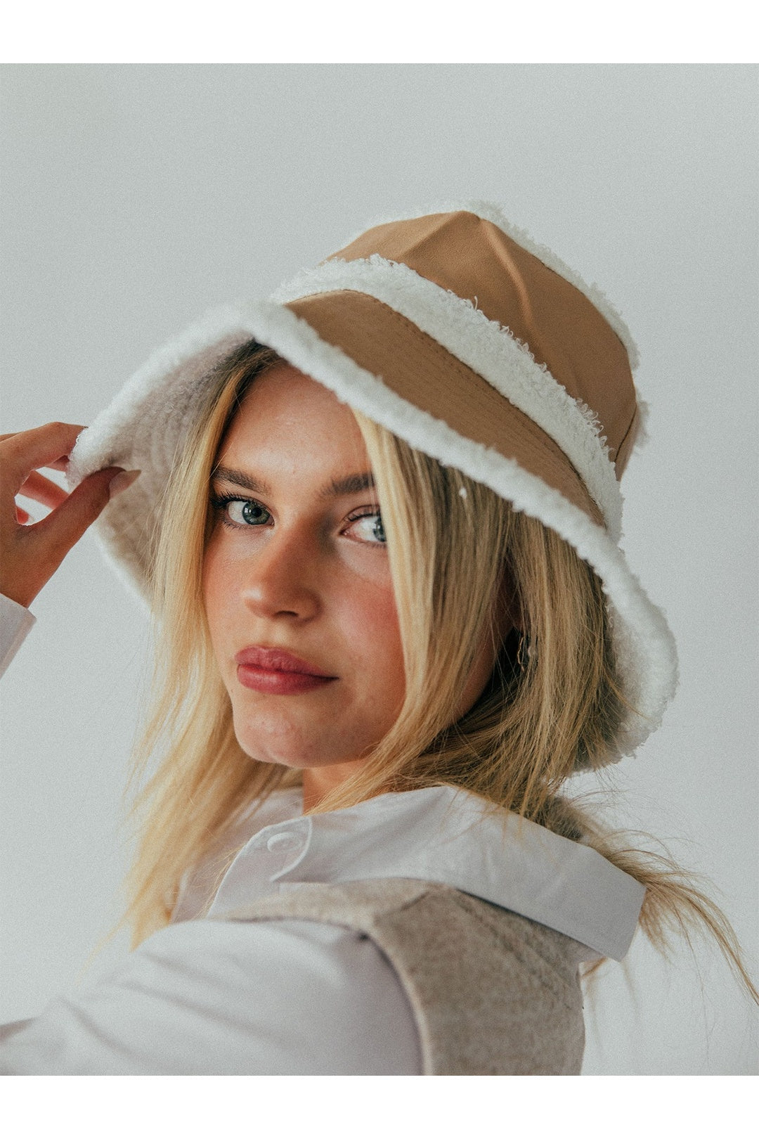 Cream SVNX Cream Borg Bucket Hat - Reversible, Image 2 of 5