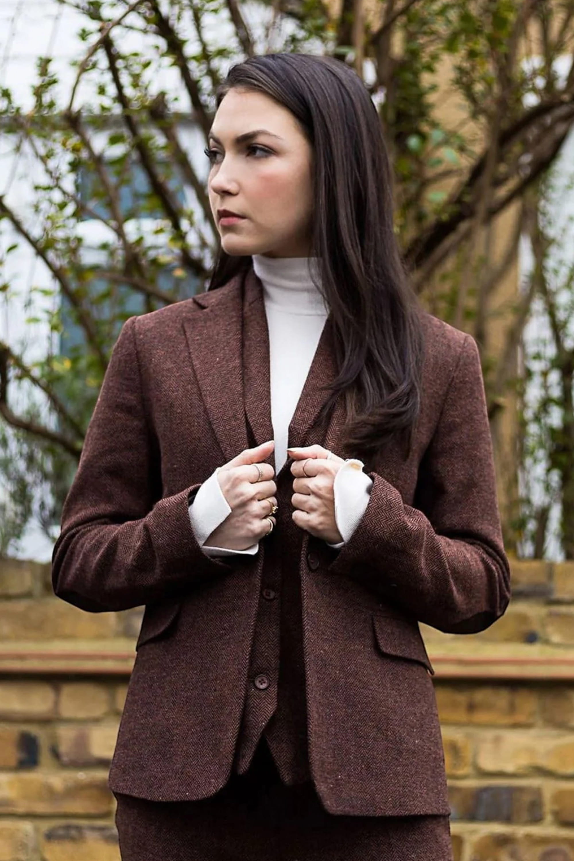 Rust Infinity Leather Rust Brown Herringbone Wool Tweed Check Blazer, Image 2 of 5