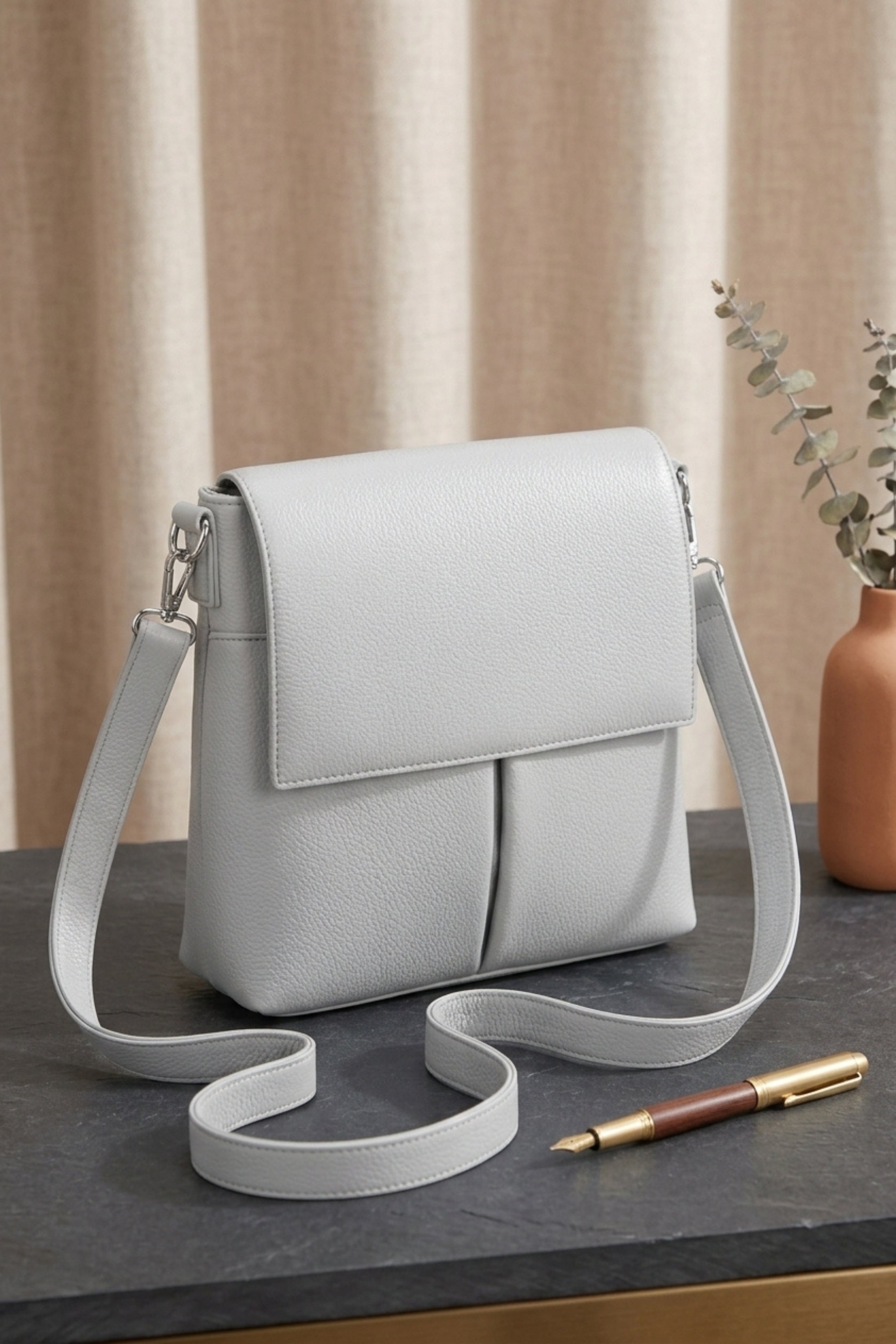 Grey Flap Front Cross Body Bag - Uinayan, Image 1 of 2