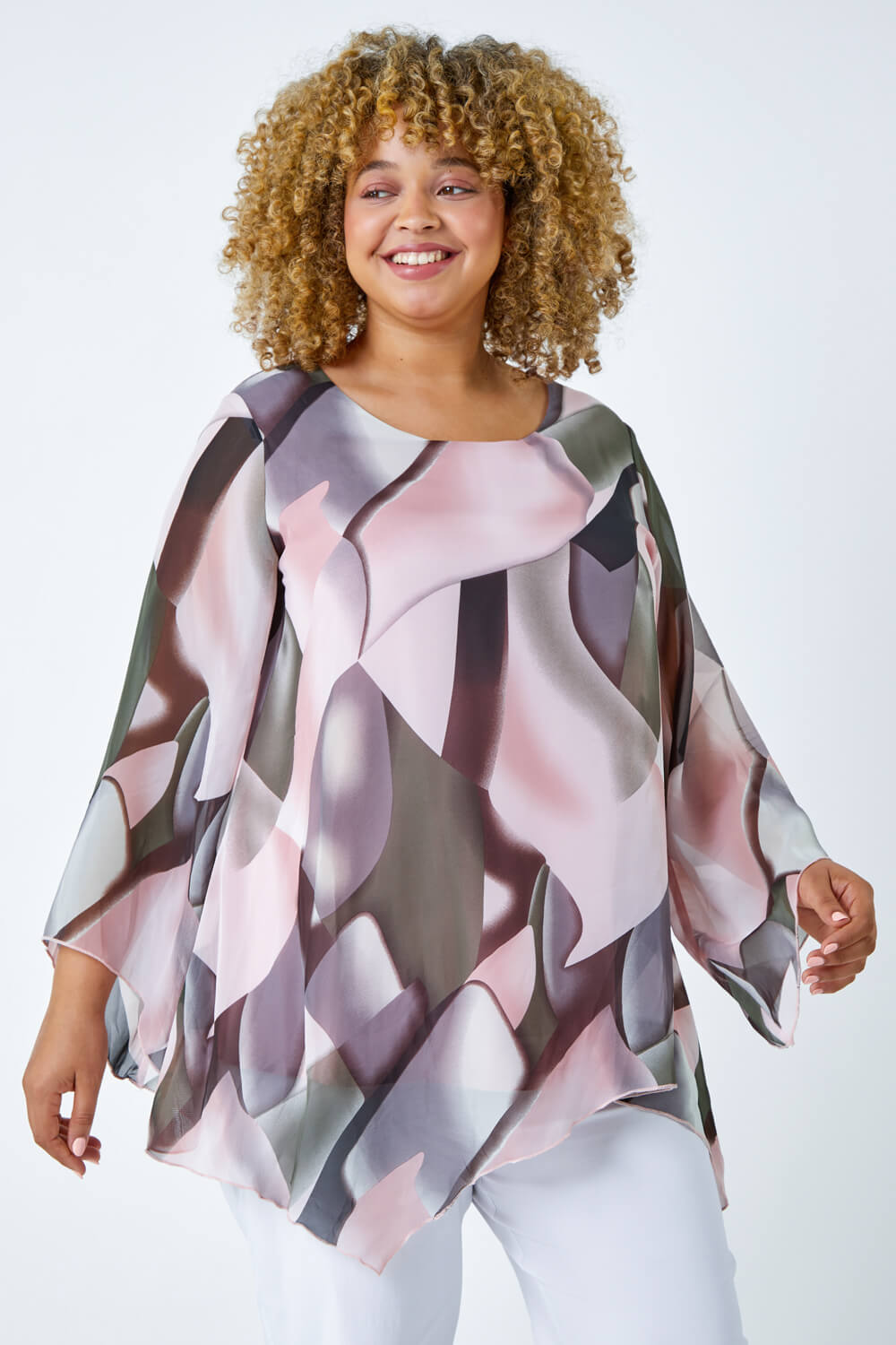 Light Pink Curve Abstract Chiffon Overlay Top, Image 4 of 5