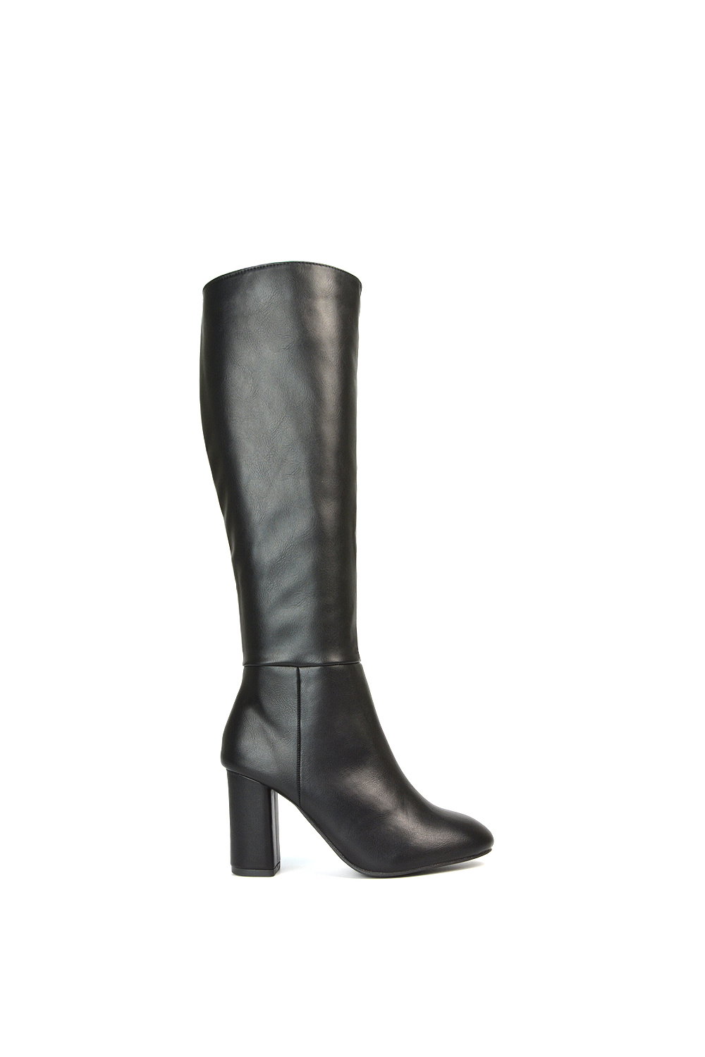 Black 'Jen' Knee High Block Heeled Boots With Zip Fastening