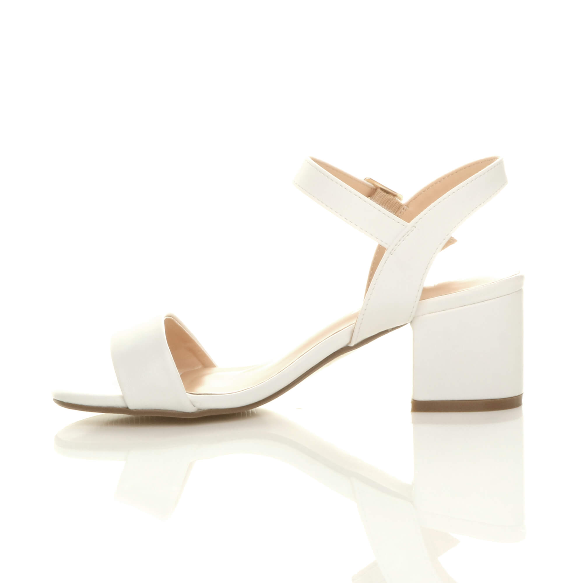 White AJVANI White Mid Block Heel Strappy Sandals, Image 3 of 6