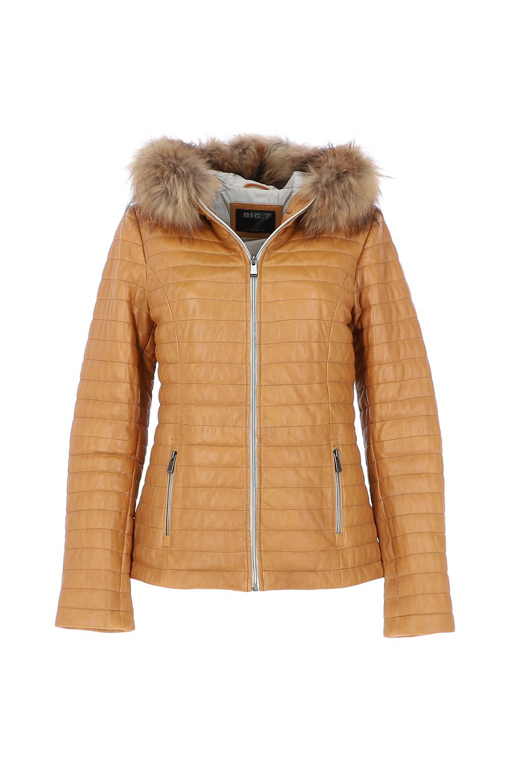 Tan 'Venezia' Fur Trim Hooded Real Leather Jacket, Image 1 of 4