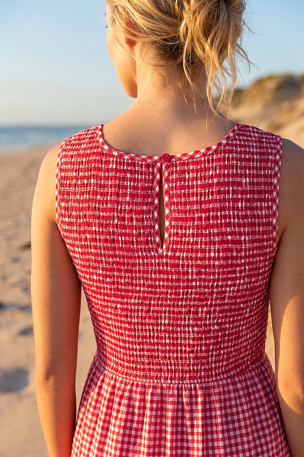 Red Dusk Gingham Tiered Midi Dress, Image 5 of 4