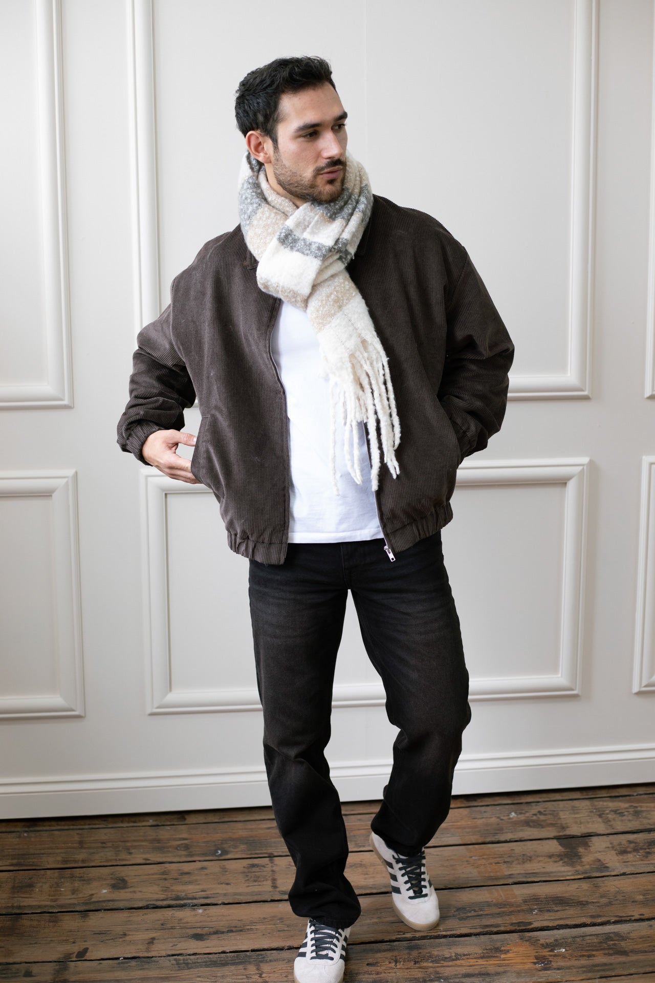 Cream Chunky Striped Scarf, Image 3 of 5