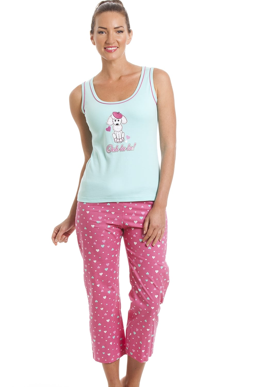 Aqua Camille Lingerie Aqua Poodle Character Capri Cotton Pyjama Set, Image 1 of 5