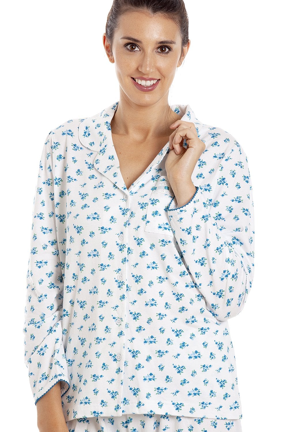 Blue Camille Lingerie Blue Ditsy Floral Print Cotton Pyjama Set, Image 5 of 5