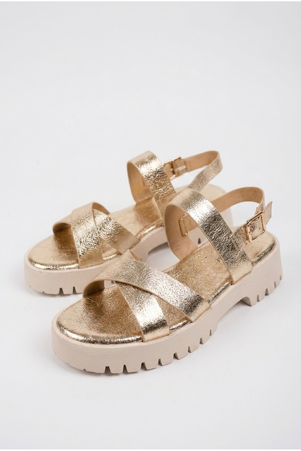 Black Edie Chunky Sole Crossover Strap Sandals