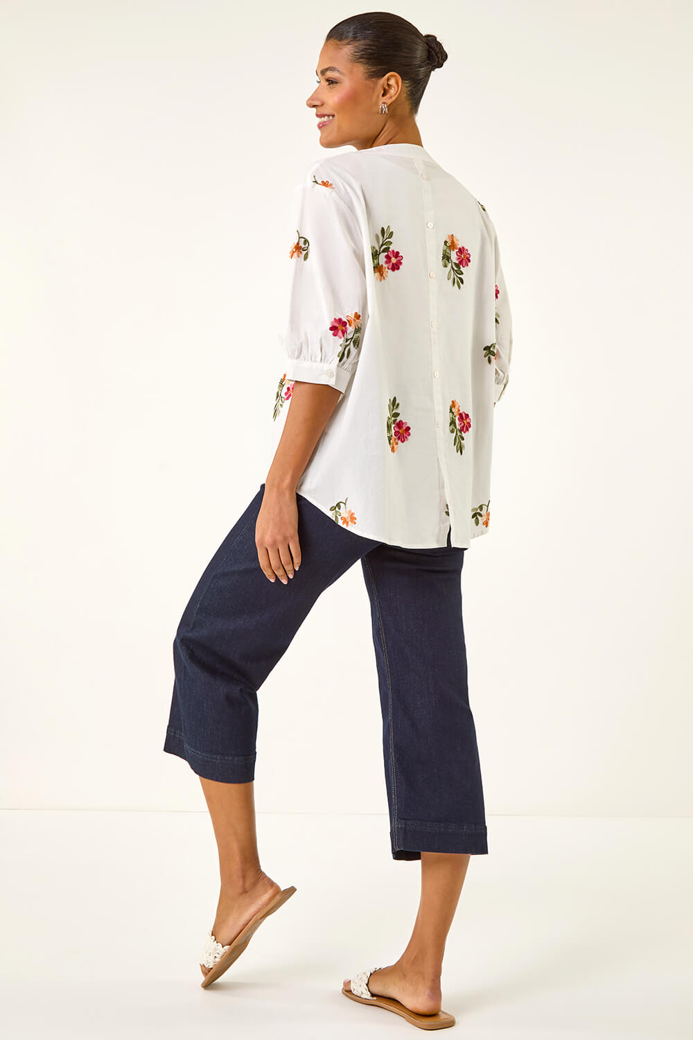 Ivory Floral Embroidered V-Neck Blouse, Image 4 of 5
