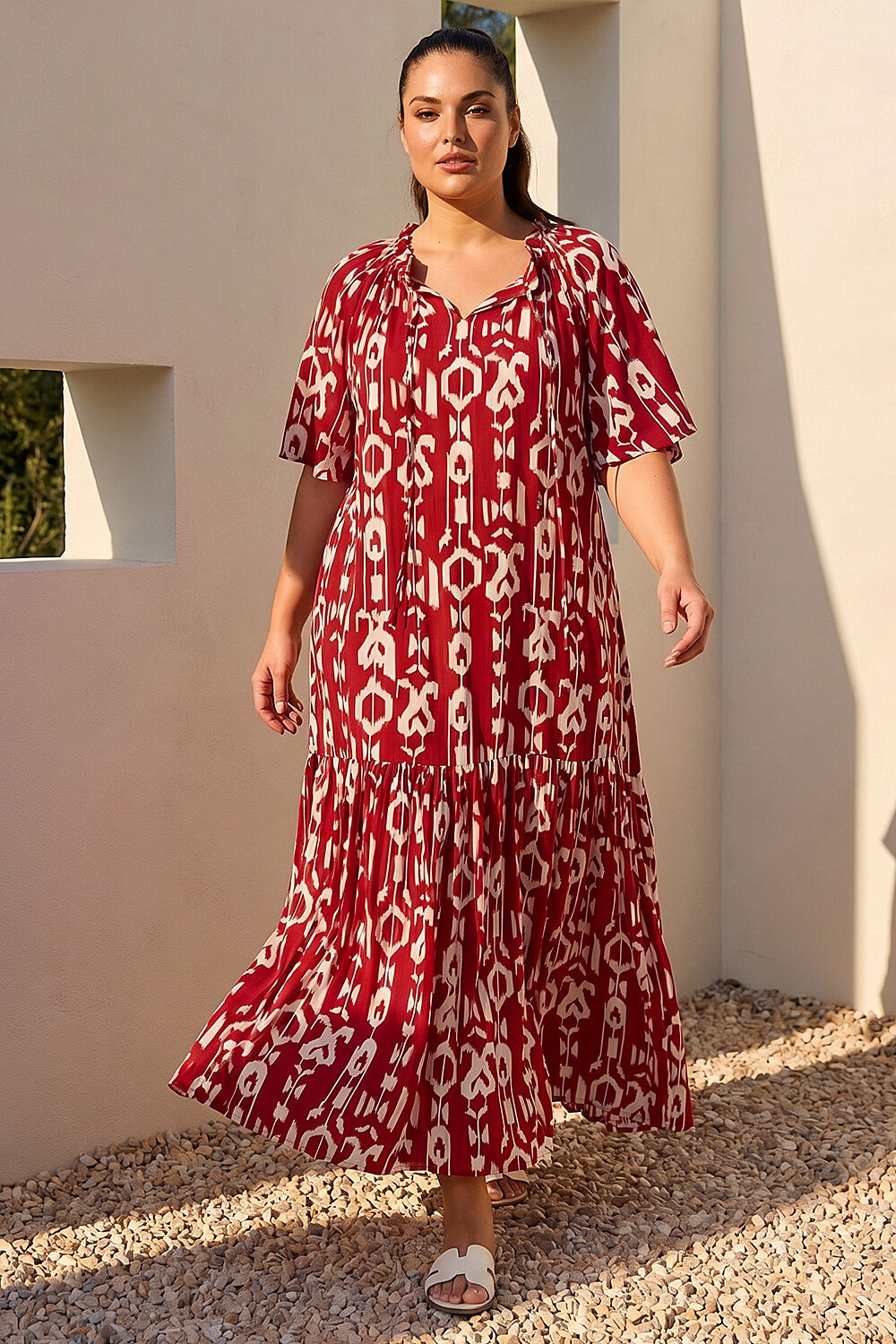 Red Curve Printed Woven Maxi Dress, Image 1 of 4