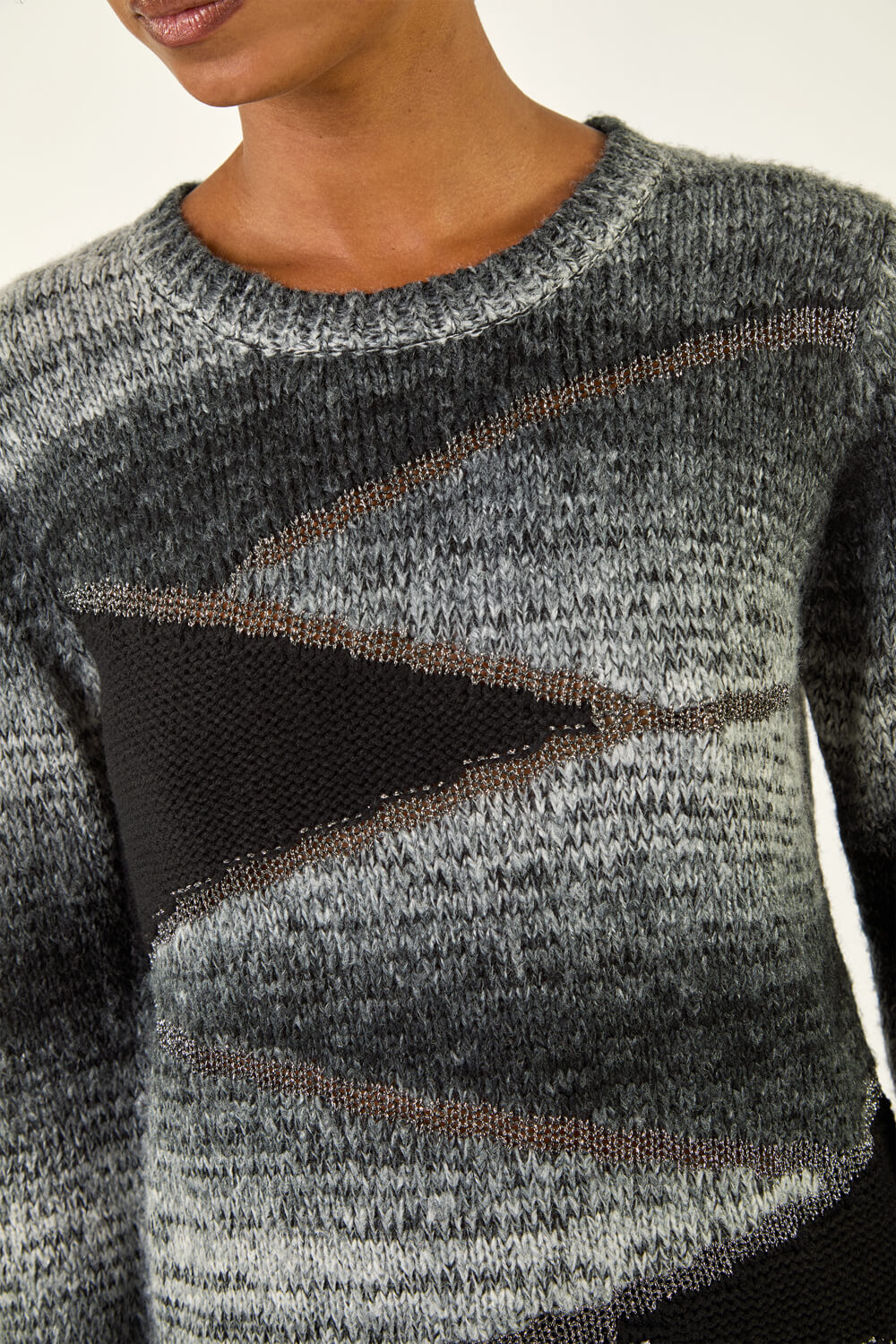 Black Colour Block Knit Jumper, Image 6 of 5