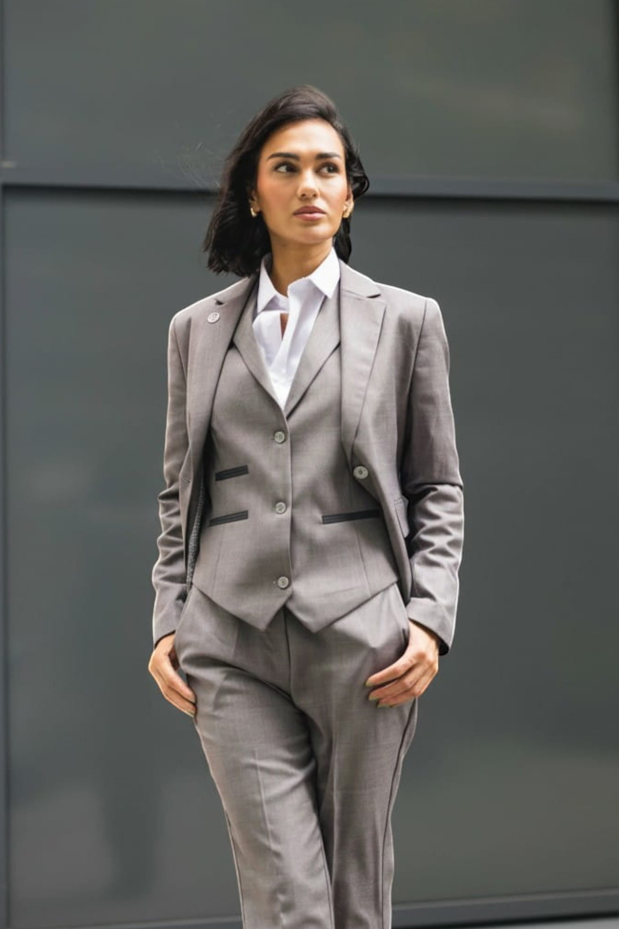 Grey Infinity Leather Grey Womens 3 Piece Plain Grey Formal Office Suit, Image 2 of 8