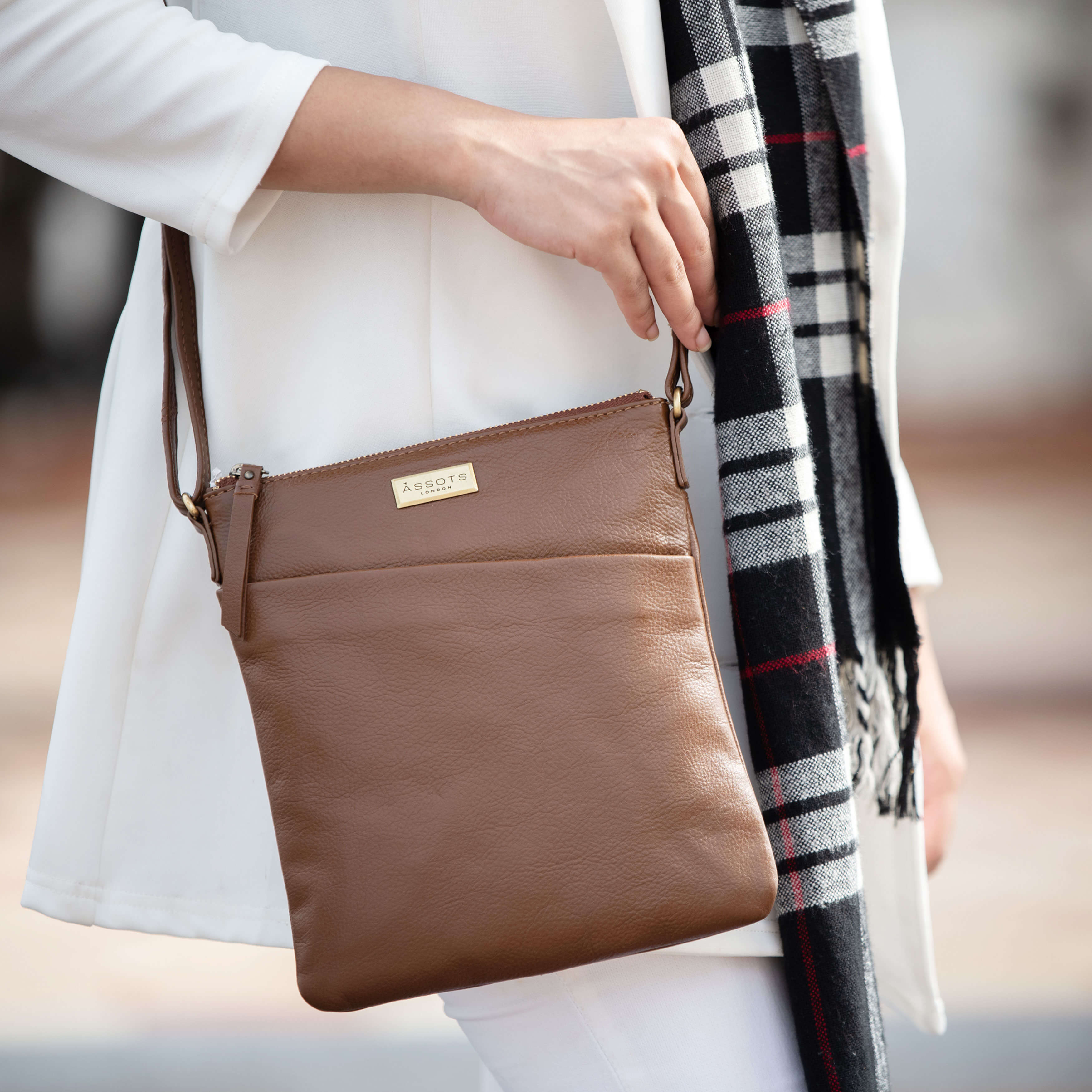 Tan 'LINBY' Pebble Grain Leather Crossbody Sling Bag, Image 2 of 3