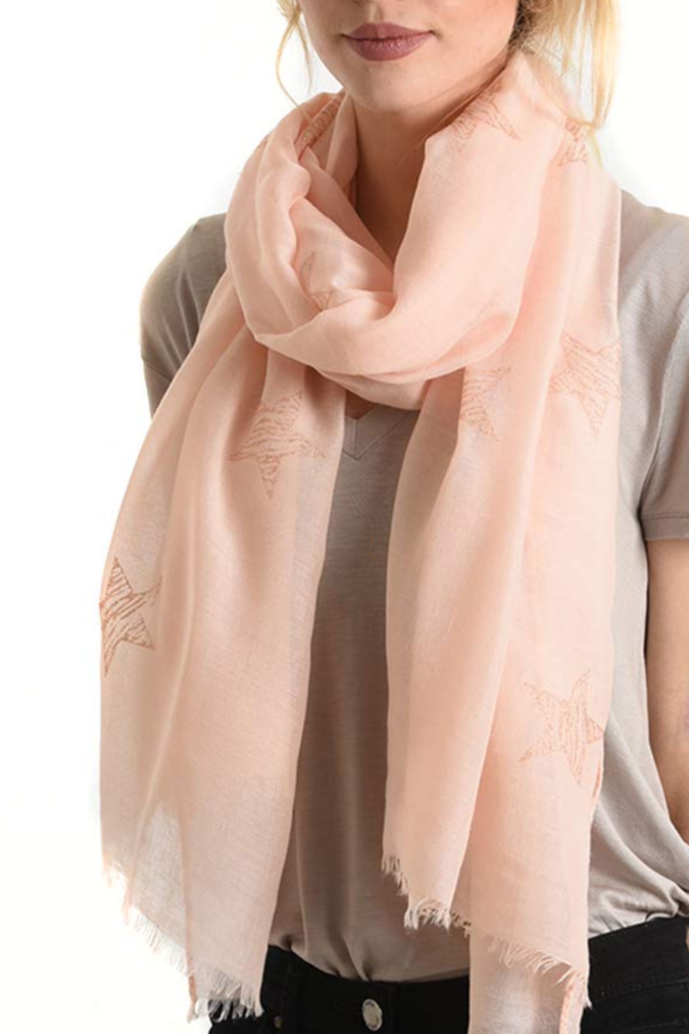 Light Pink Rose Gold Glitter Star Lightweight Scarf, Image 1 of 3