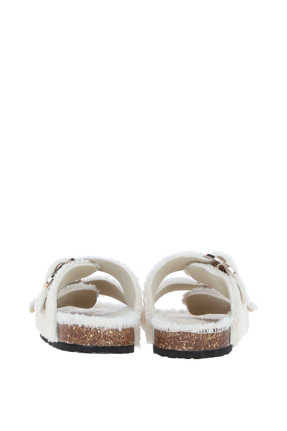 Beige Double Buckle Style Sheepskin Slippers, Image 4 of 4