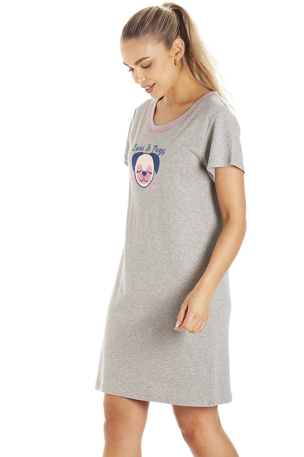 Grey Short Sleeve Pug Nightdress, Image 2 of 5