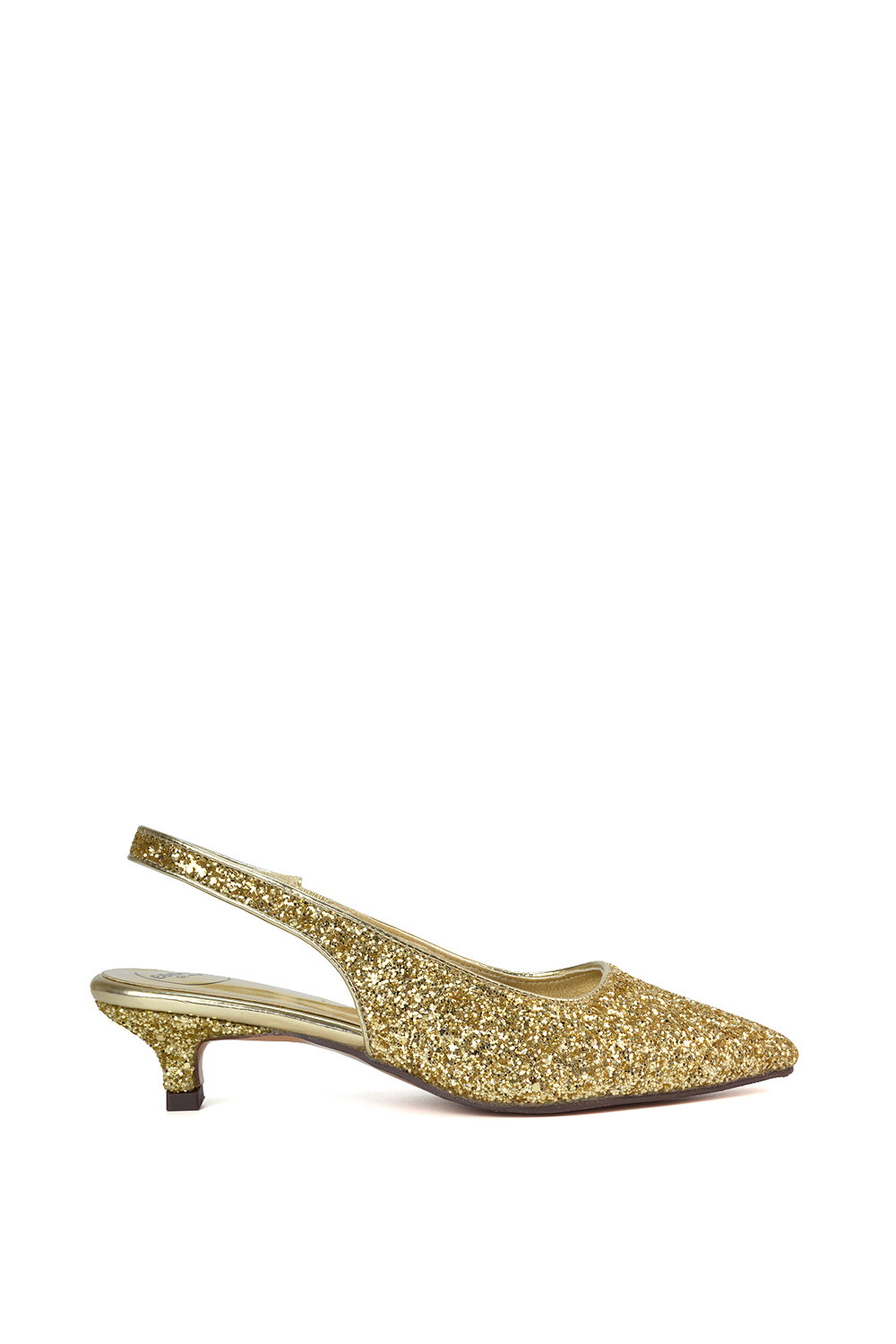 Black 'Gerri' Pointed Toe Glitter Slingback Kitten Heel Court Shoes