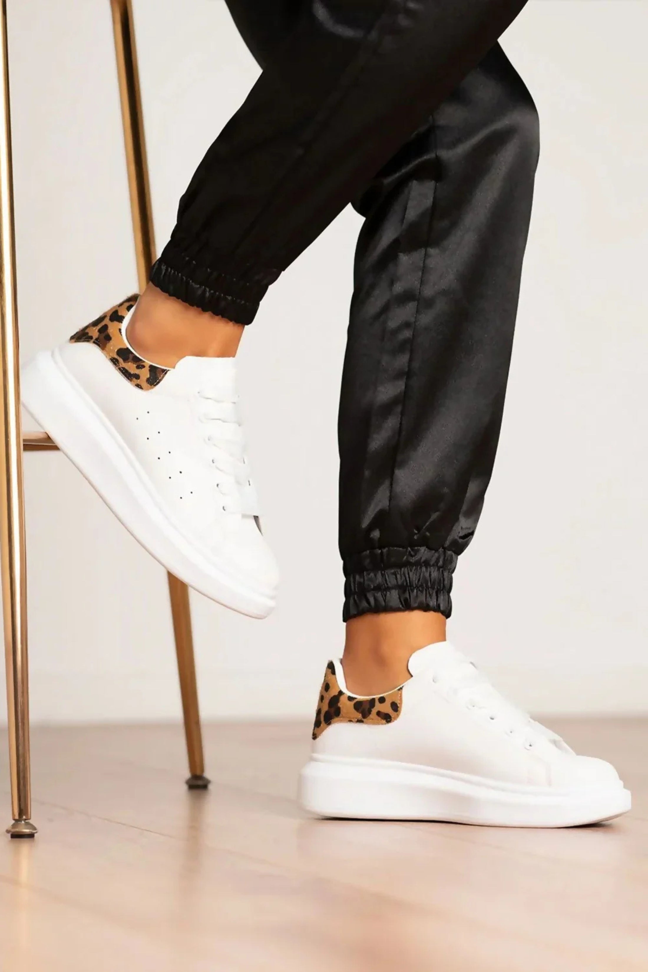 White Leopard Print Chunky Trainers - Julia, Image 2 of 3