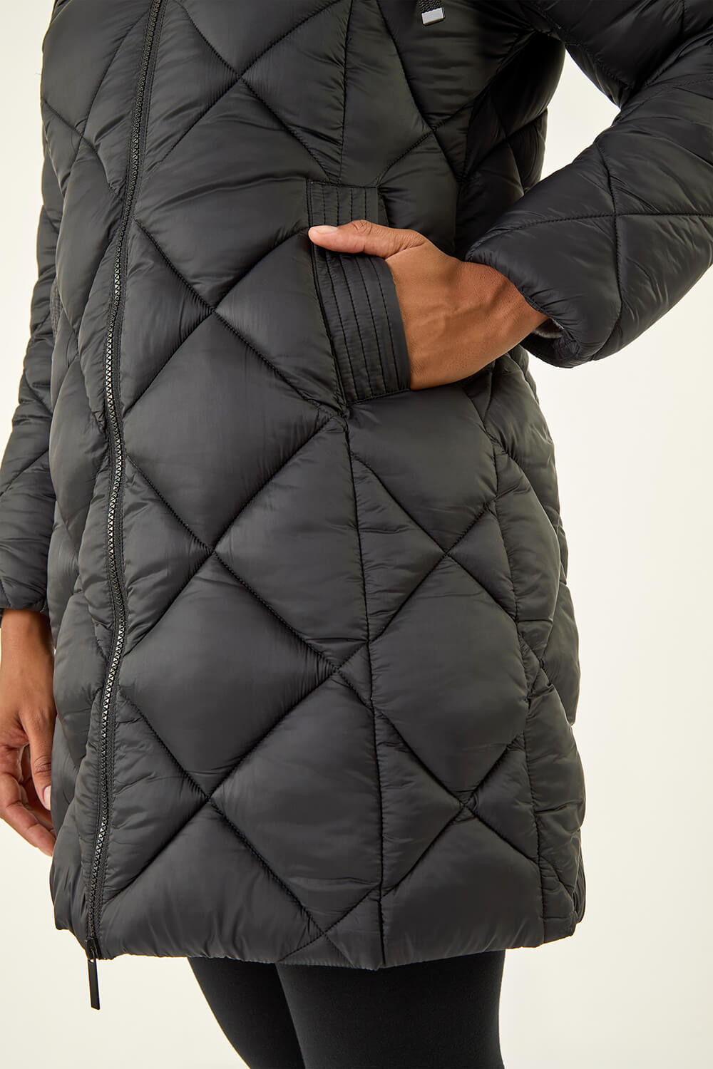 Black Diamond Quilt Padded Coat, Image 7 of 6