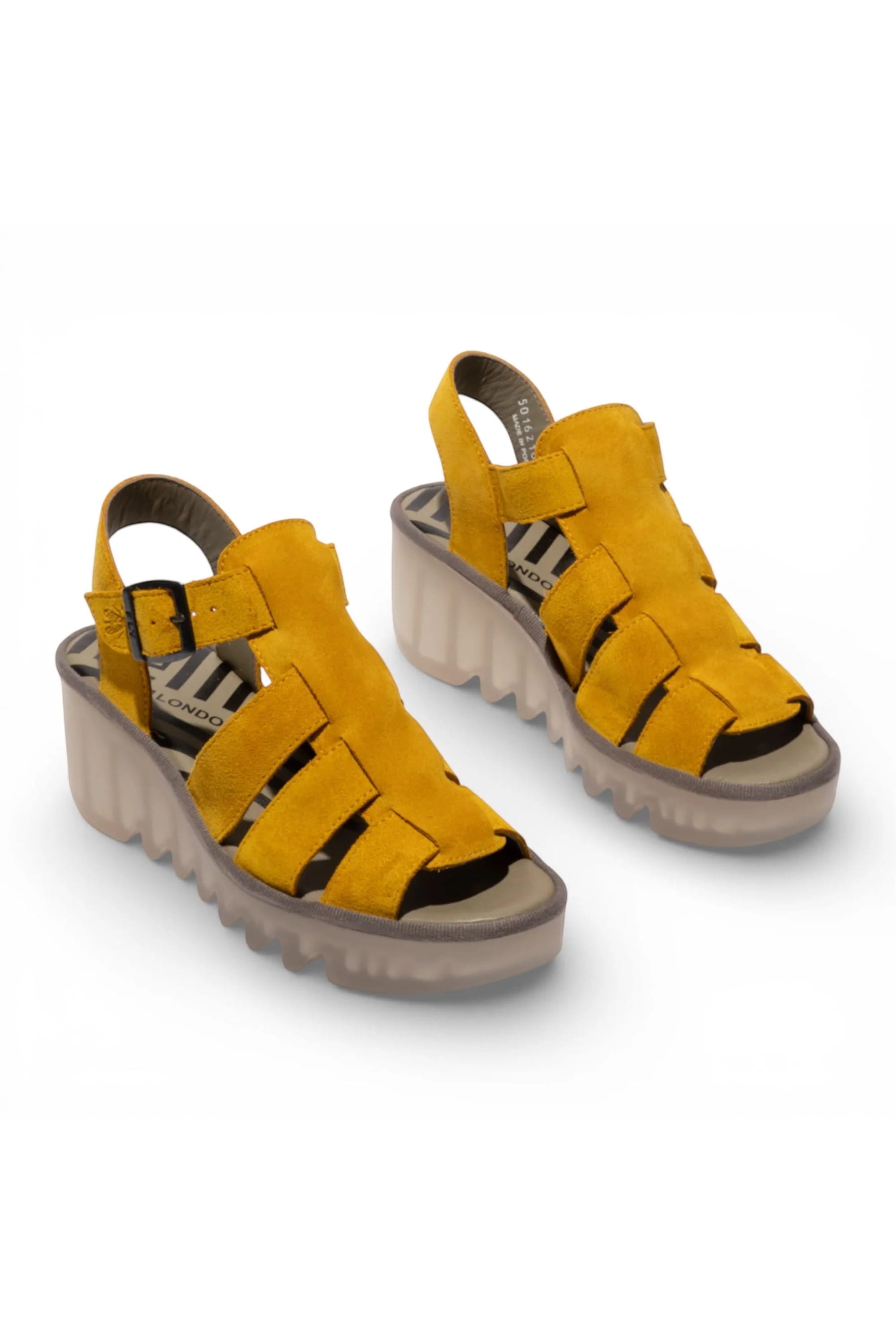 Yellow Womens Leather Wedge Sandals BAIC621FLY, Image 2 of 5