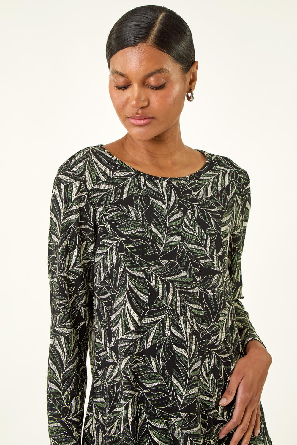 Sage Leaf Puff Print Stretch Top, Image 5 of 5