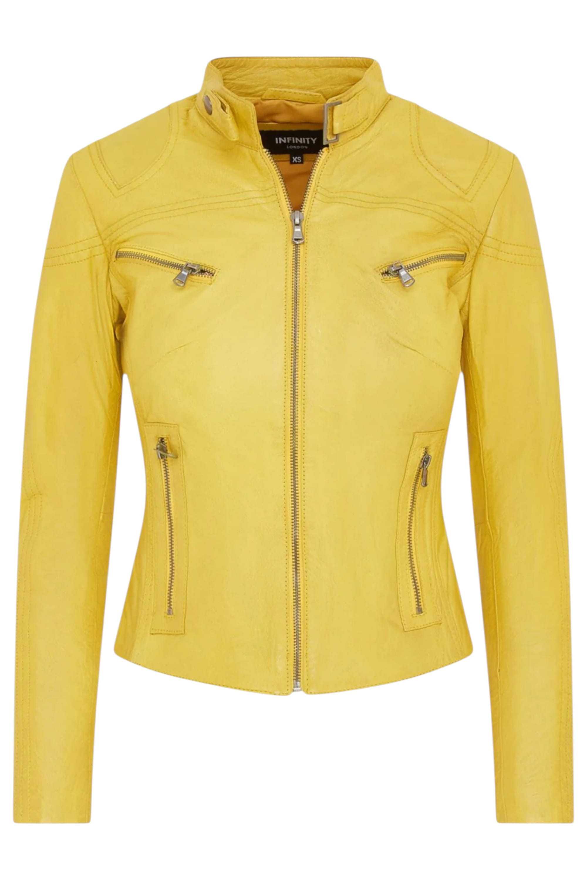 Yellow Slim-Fit Leather Biker Jacket-Tulsa, Image 2 of 7