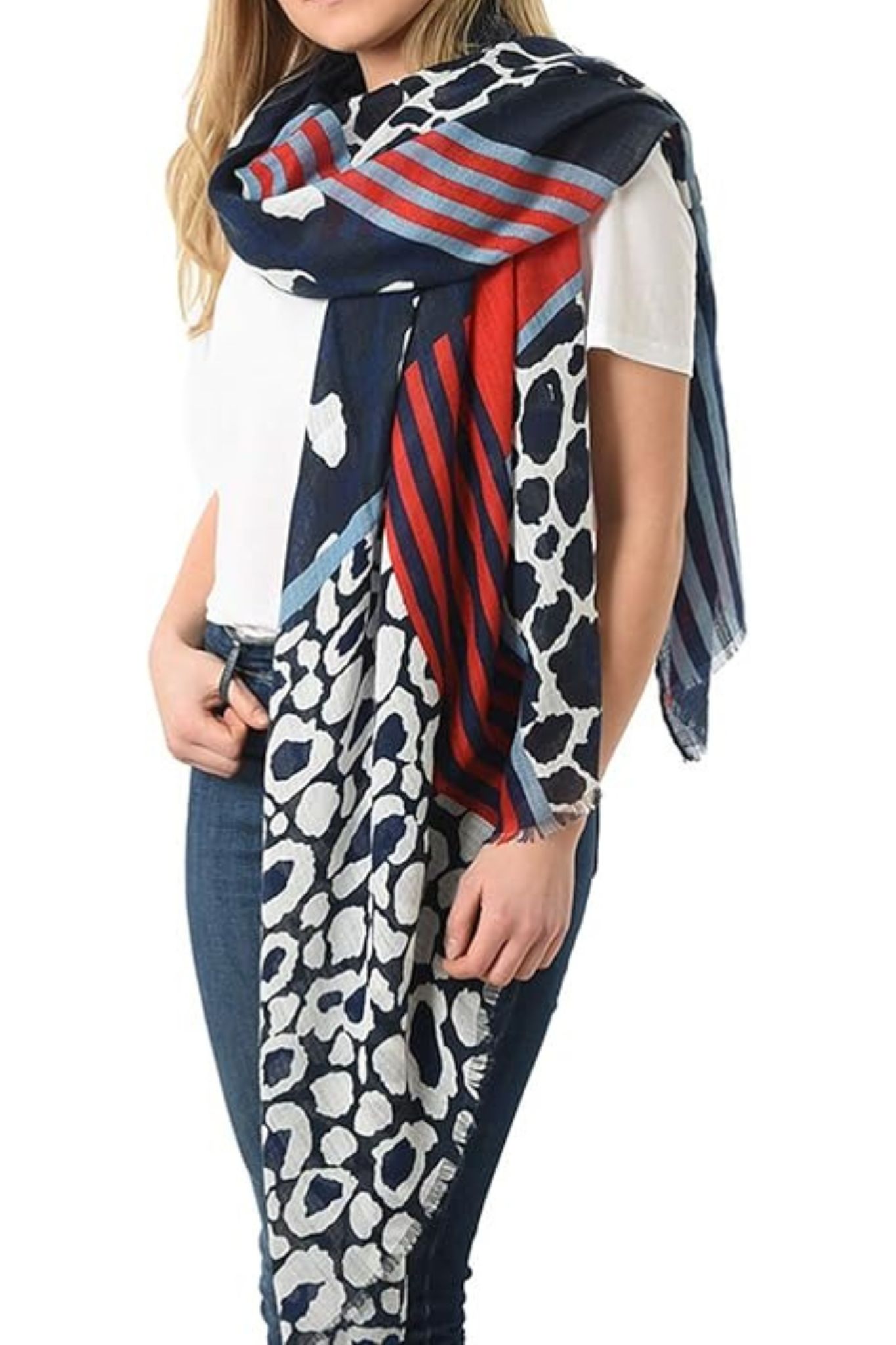 Blue Sarta Blue Leopard Print Lightweight Scarf, Image 1 of 3