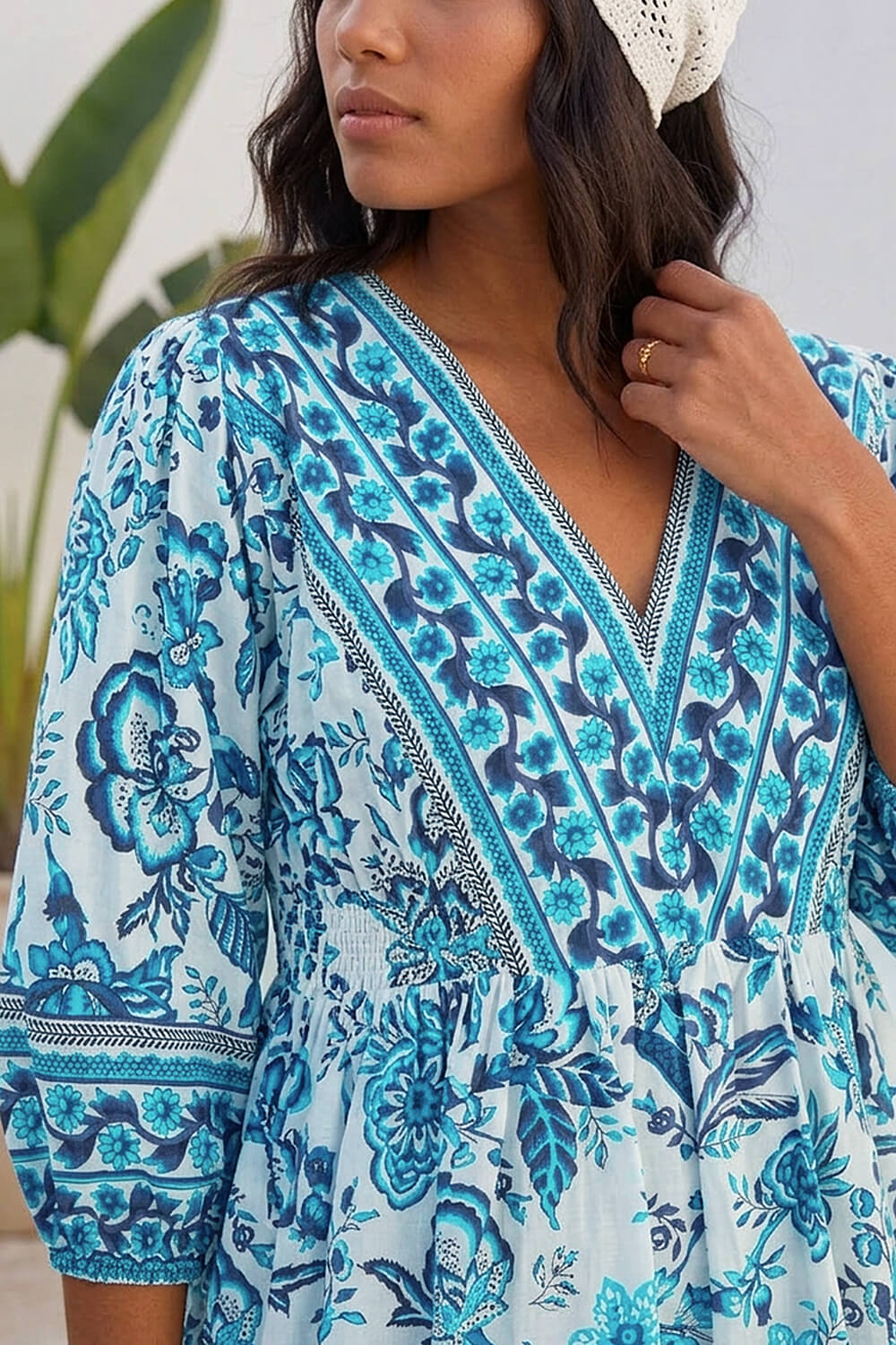Blue Floral Border Print Dress, Image 5 of 4