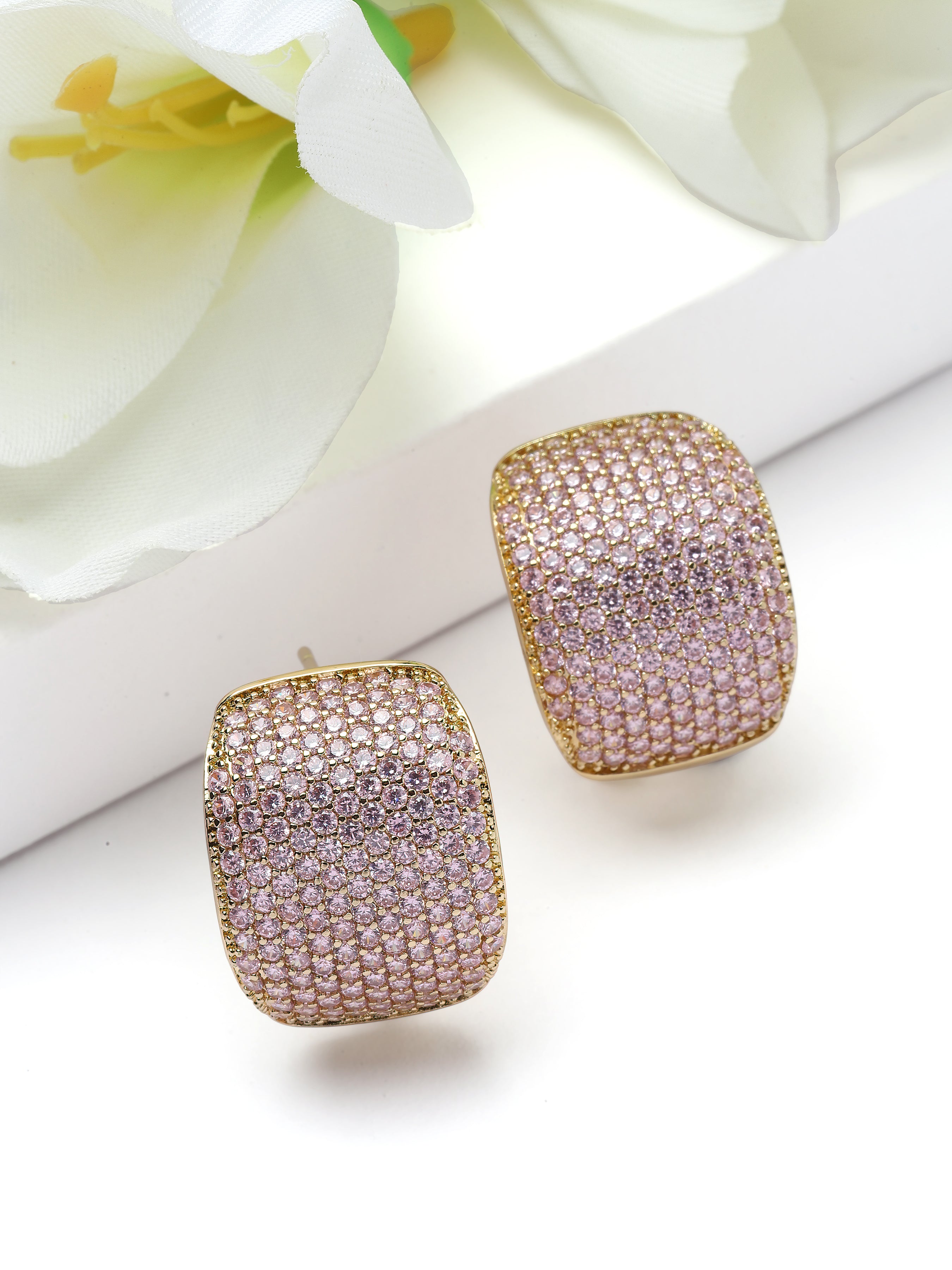 Light Pink AVANT-GARDE PARIS Light Pink Pavé Dome Stud Earrings, Image 3 of 3