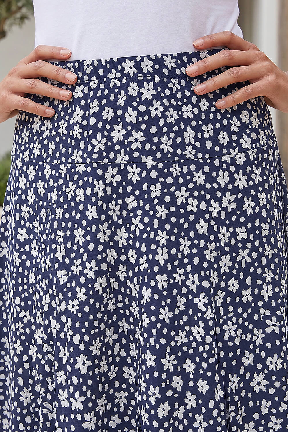 Navy Ditsy Floral Skater Skirt, Image 5 of 4