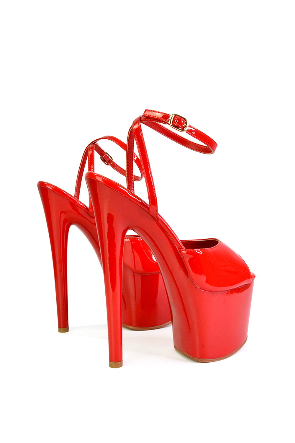 Red XY LONDON Red 'Sunshine' Strappy Peep Toe Stiletto High Heel Platform Shoes, Image 5 of 5