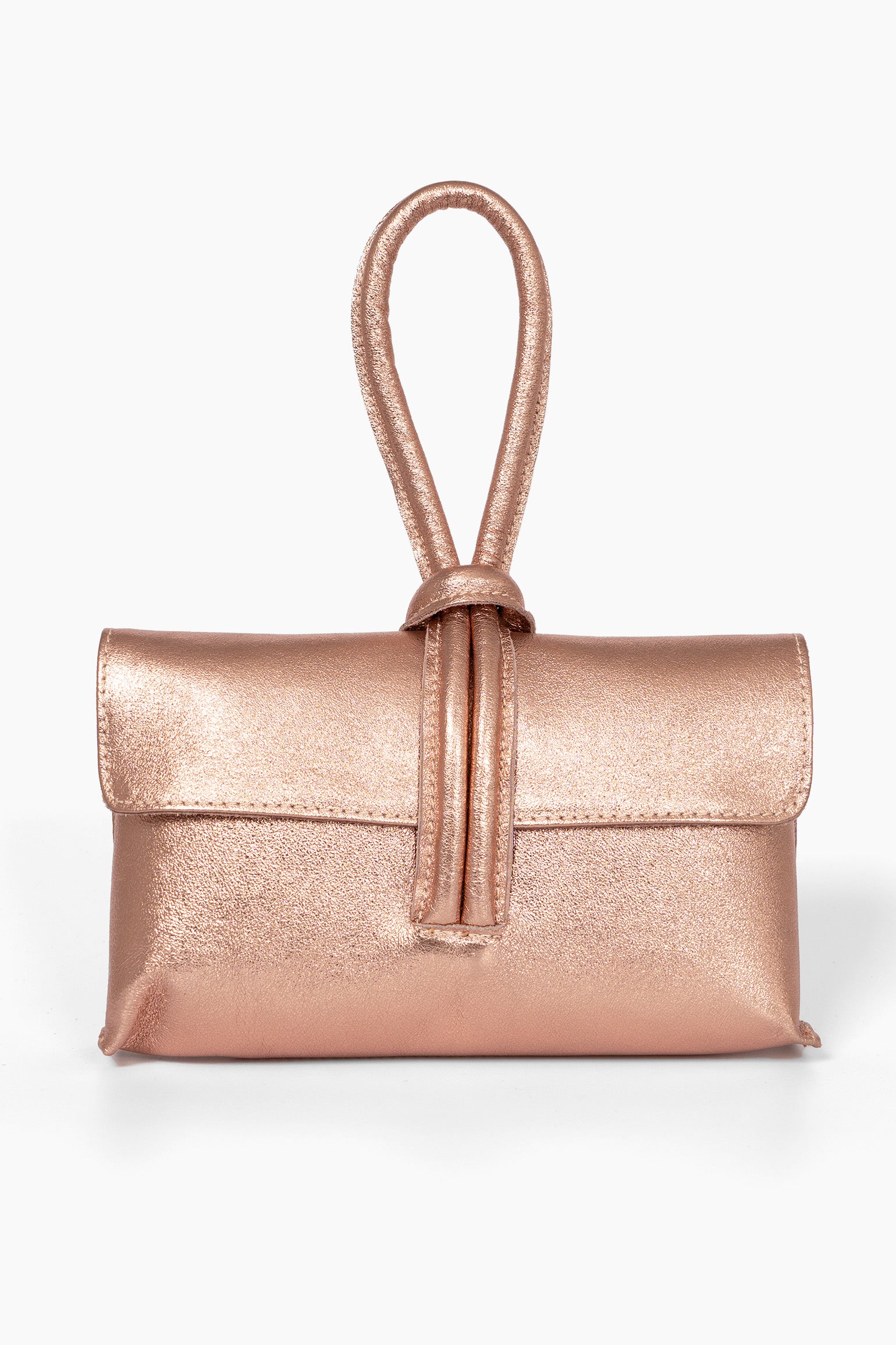 Rose Gold Metallic Italian Leather Wristlet Clutch Bag, Image 1 of 5
