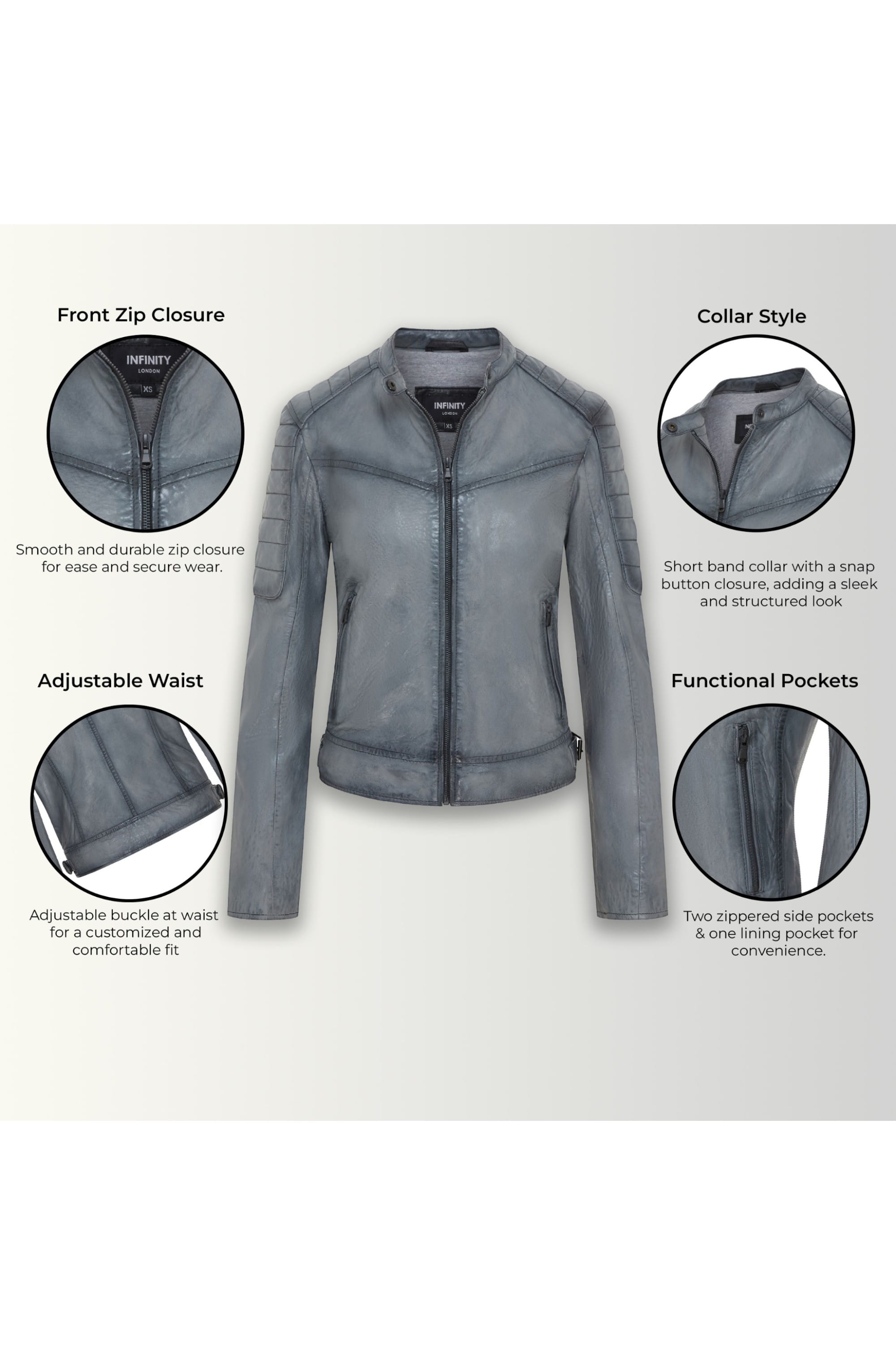 Grey Quilted Leather Biker Jacket-Horten, Image 3 of 6