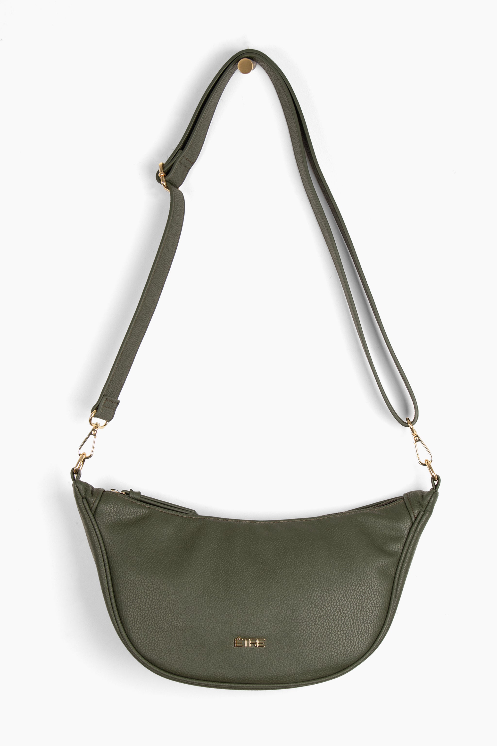 Khaki Etre Khaki Faux Leather Half Moon Crossbody Bag, Image 1 of 5