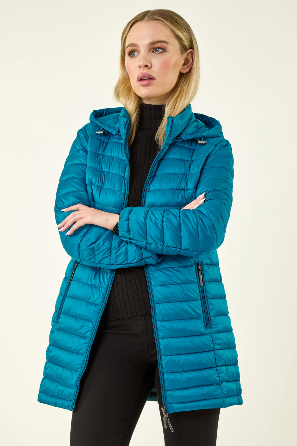 Teal Petite Quilted Longline Puffer Coat, Image 5 of 5