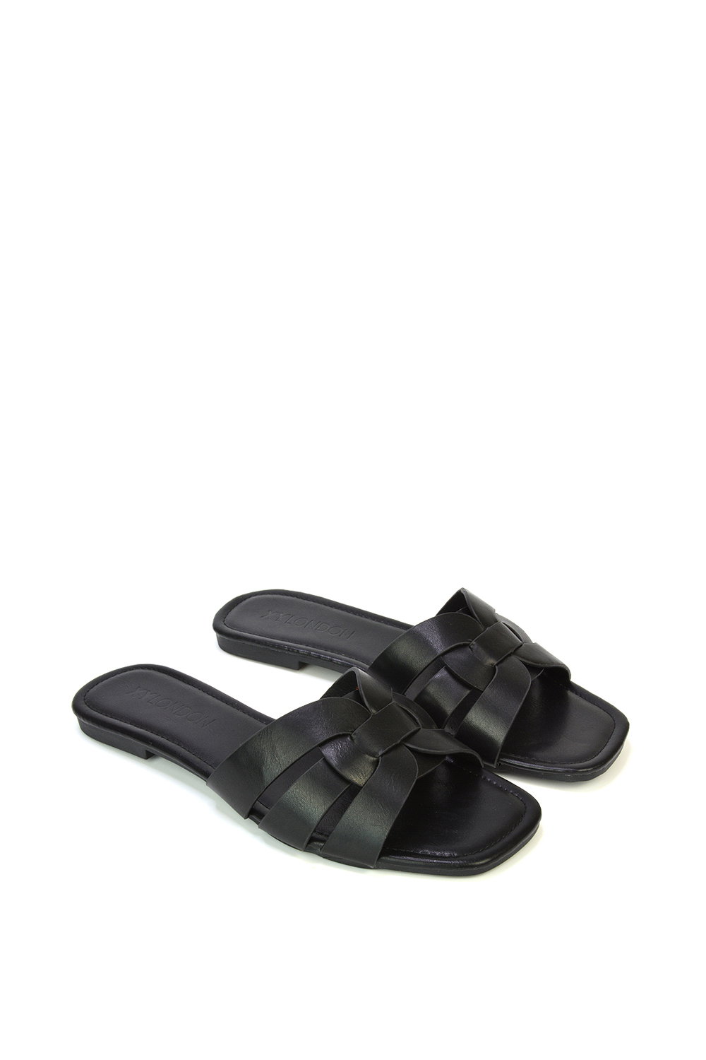 Black XY LONDON Black 'Luci' Strappy Slider Sandals With Square Toe, Image 5 of 5