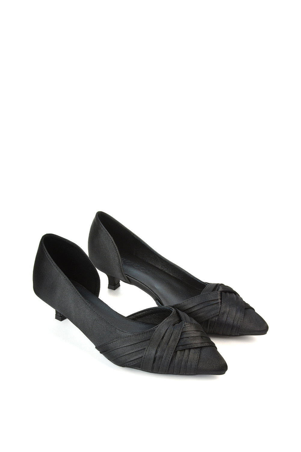 Black XY LONDON Black 'Freya' Pointed Toe Kitten Low Heel Classic Bridal Shoe Pumps, Image 5 of 6