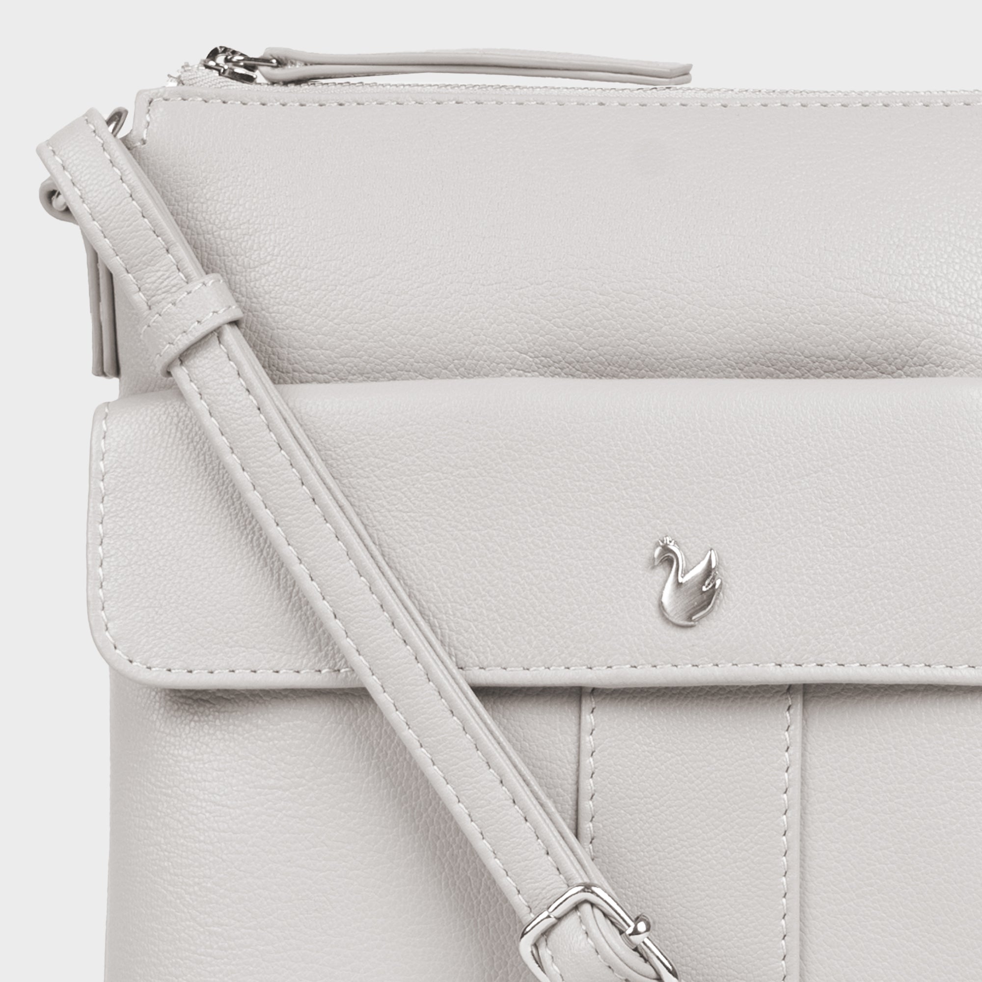 Light Grey 'AMBA' Soft Nappa Full Grain Real Leather Crossbody Bag, Image 2 of 5