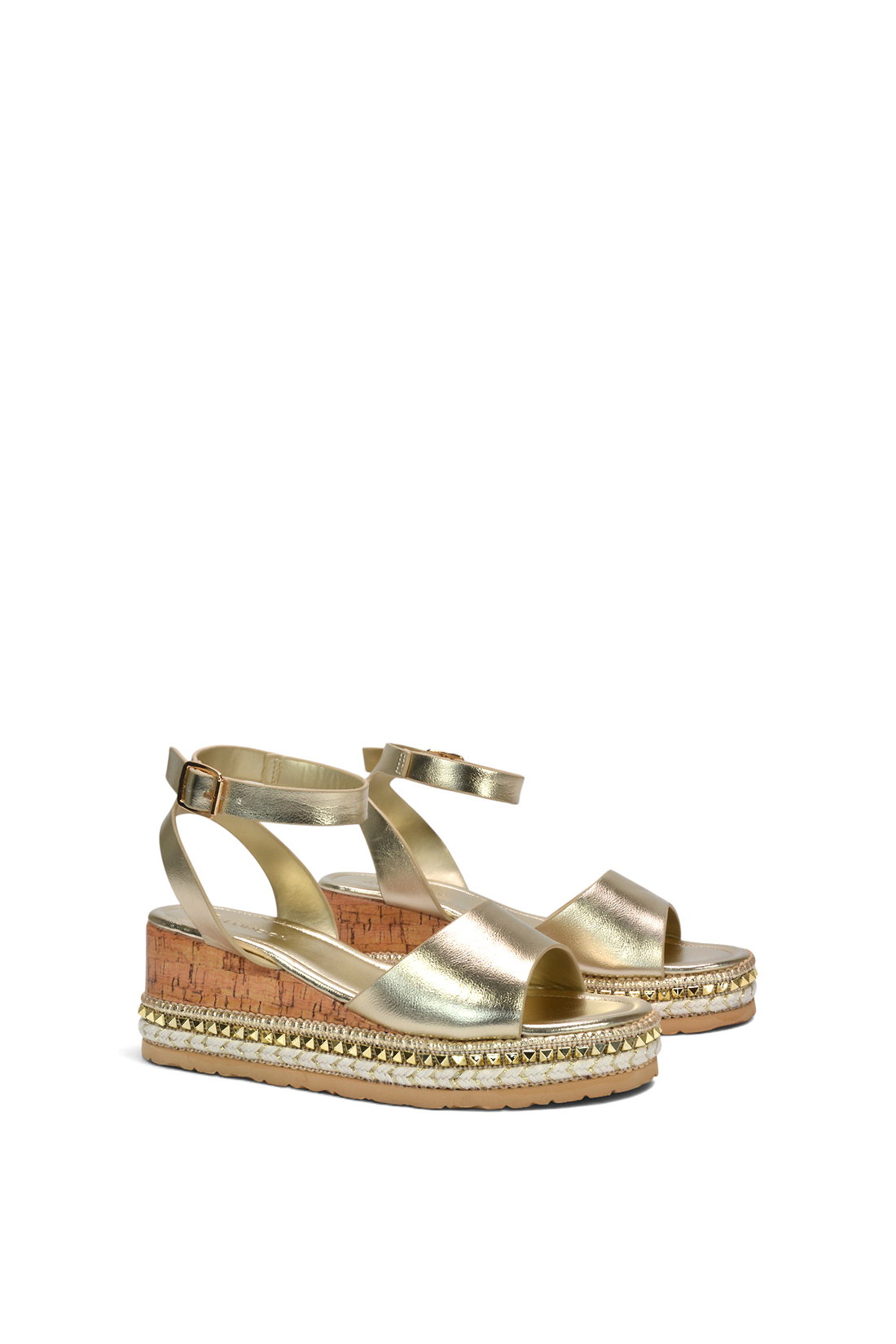 Gold XY LONDON Gold Platform Chunky Wedge Flatform Sandals With Ankle Strap, Image 3 of 6