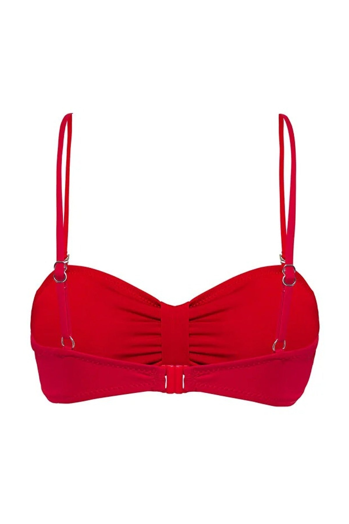 Red Ruched Strapless Padded Bandeau Bikini Top with Adjustable Straps, Image 3 of 5