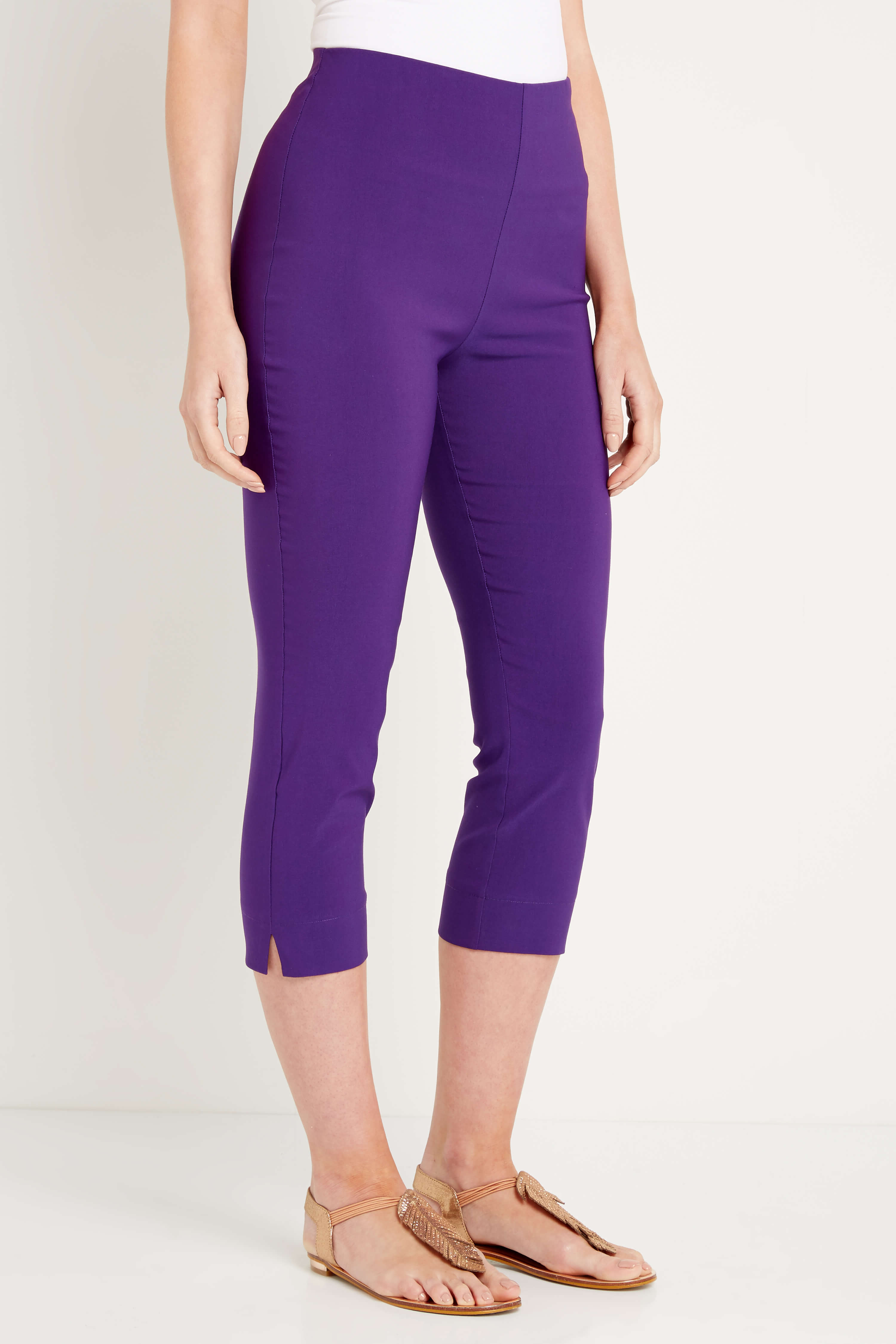 Purple Cropped Stretch Trouser, Image 1 of 4