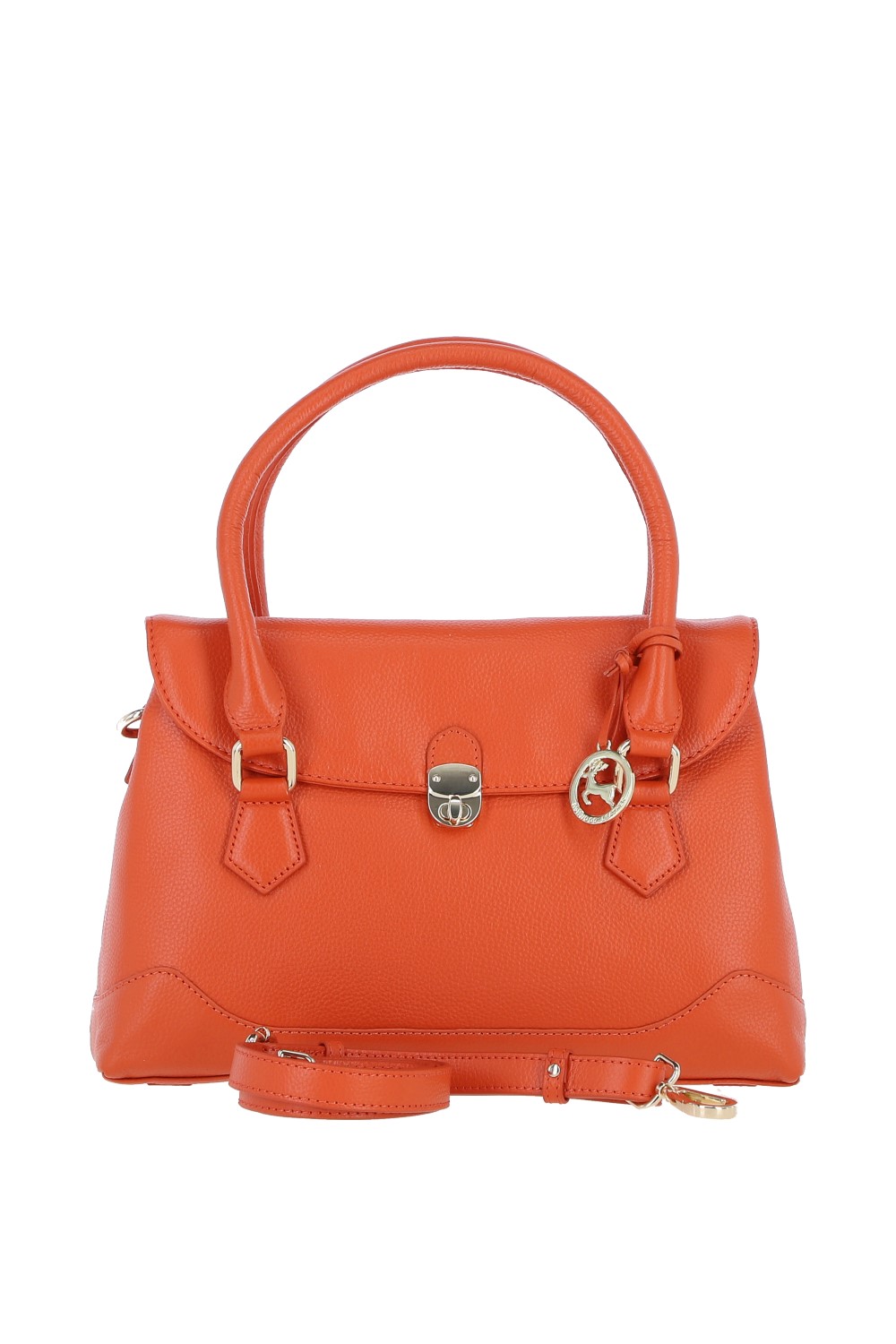 Orange Premium Leather Shoulder Bag with Detachable Crossbody Strap, Image 1 of 4