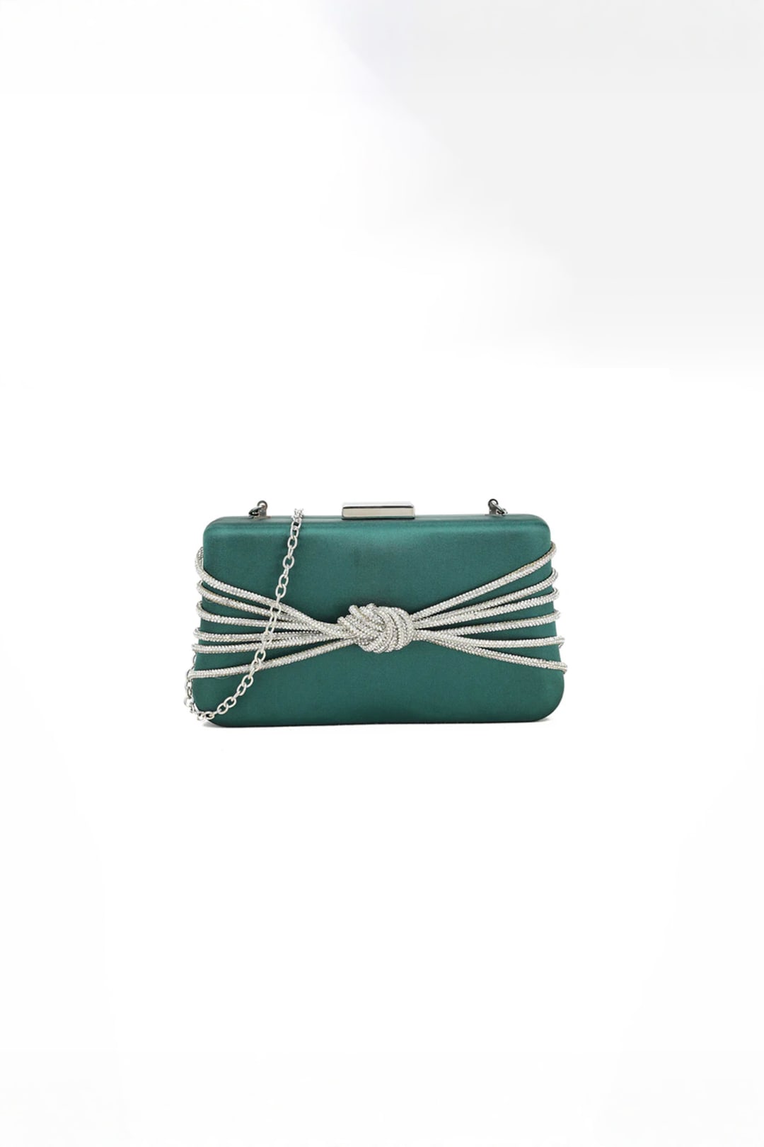 Black Satin Diamante Knot Detail Clutch Bag