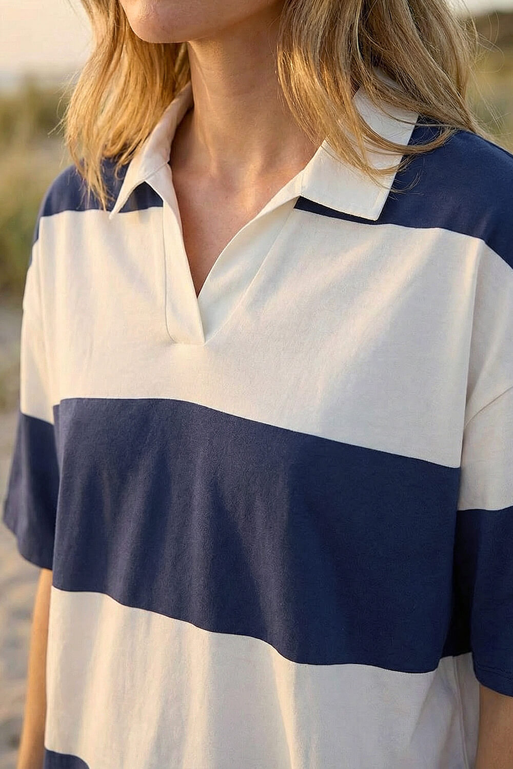 Navy Collared Stripe T-Shirt, Image 5 of 4