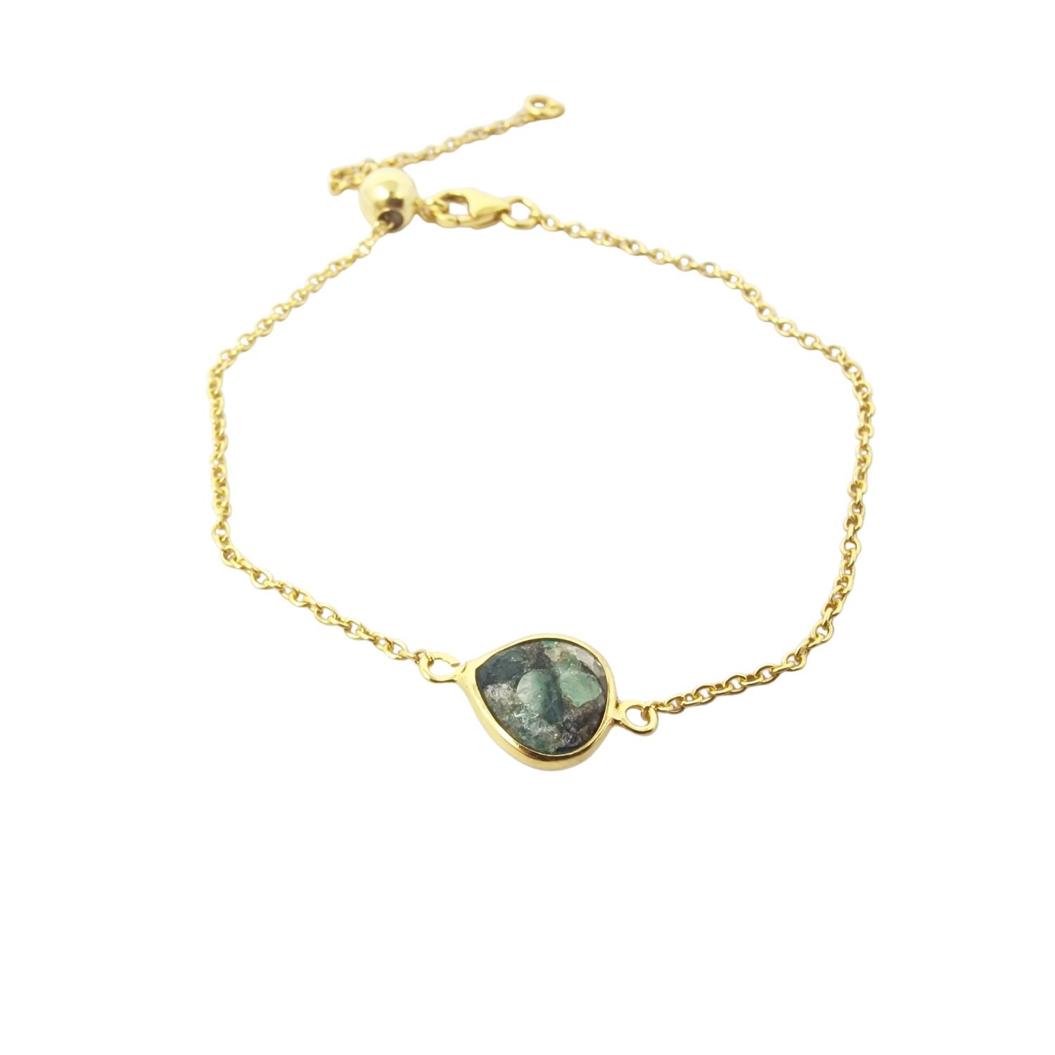 Gold 18ct Gold Vermeil Plated Adjustable Emerald May Birthstone Bracelet, Image 1 of 1