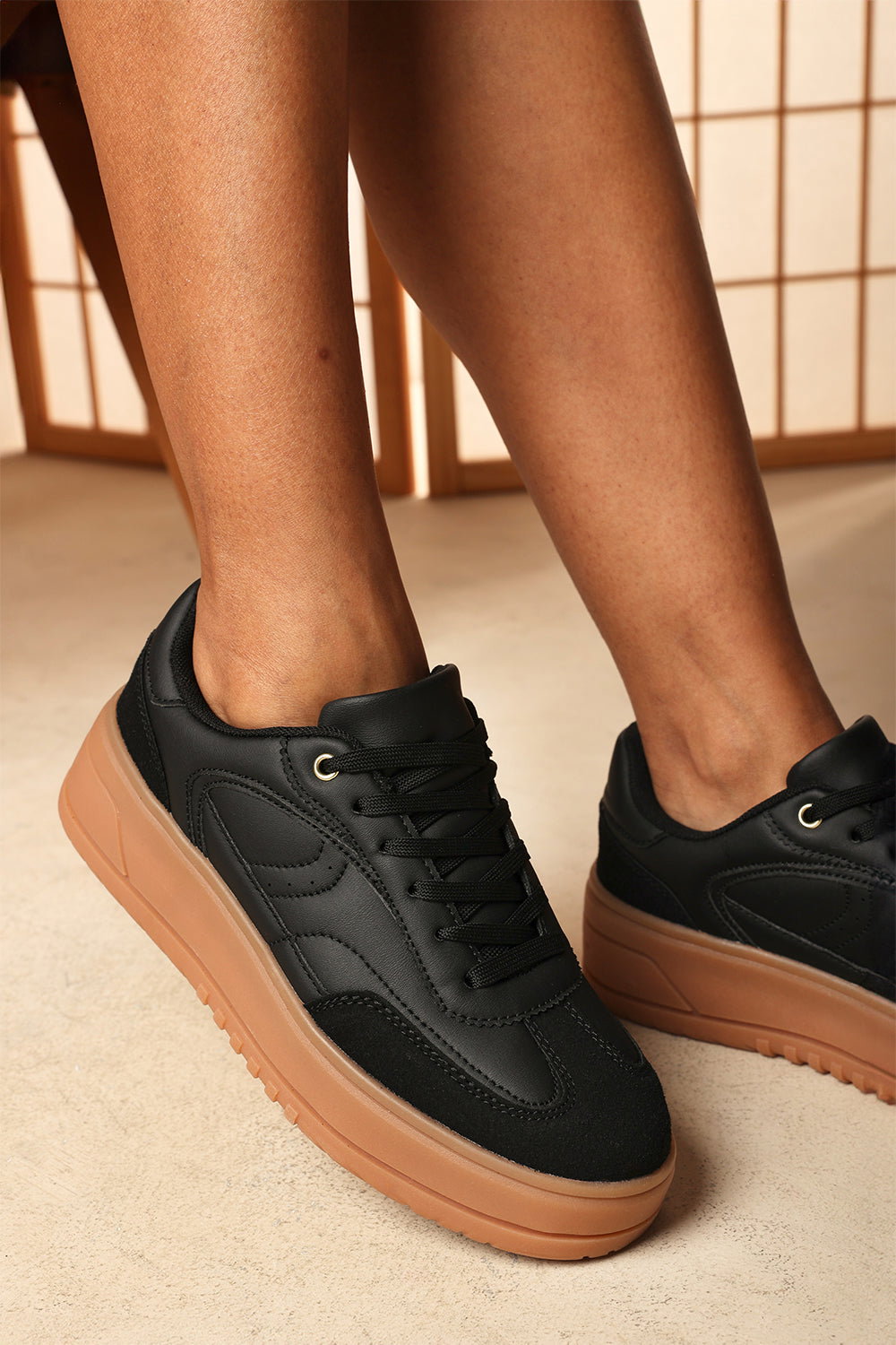 Black 'Yulia' Low Wedge Lace up trainer, Image 6 of 6