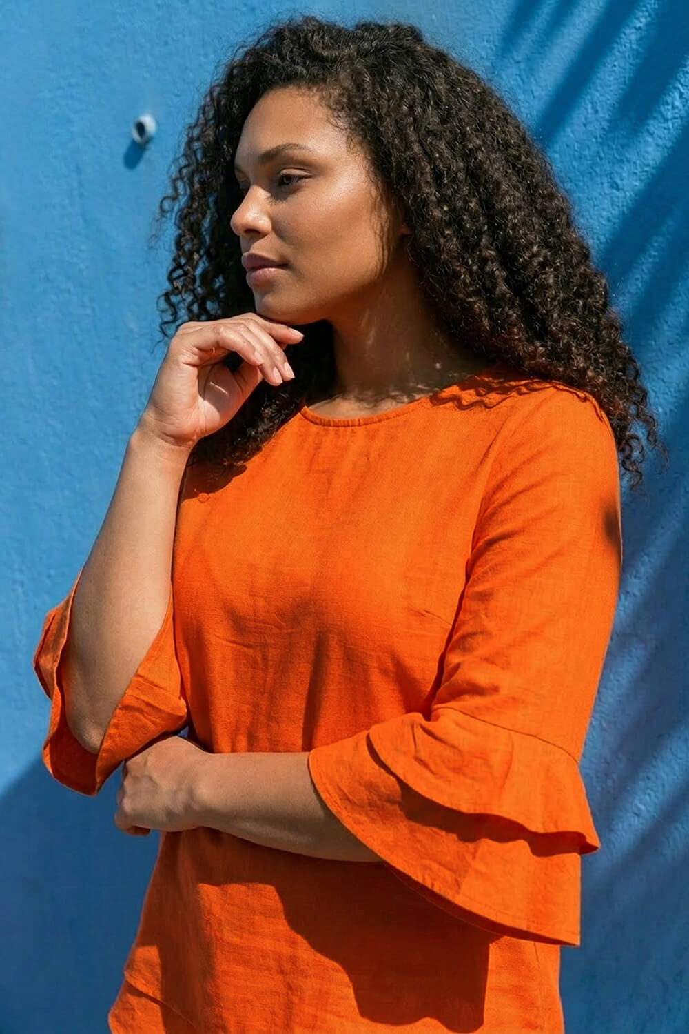 Orange Curve Layered Sleeve Top, Image 5 of 4
