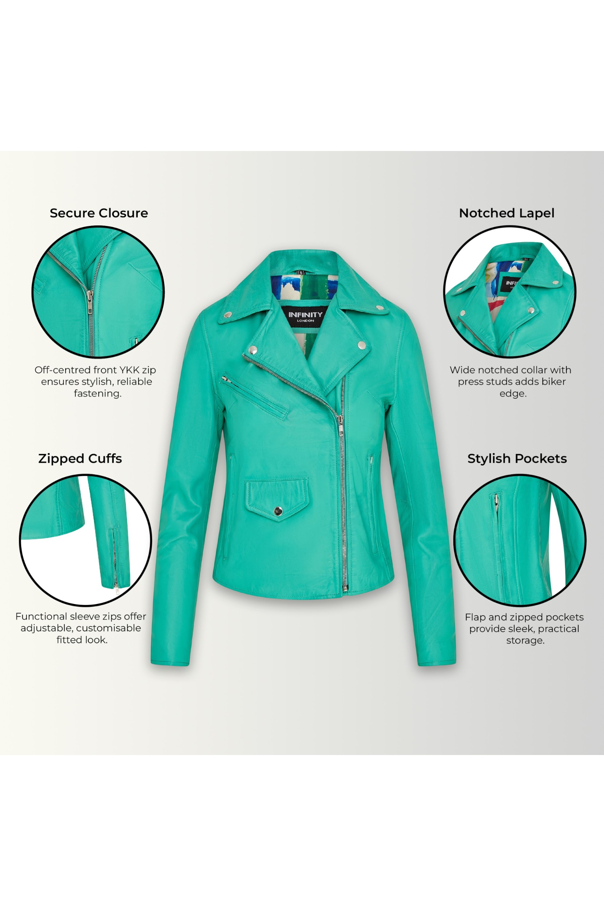 Aqua Classic Brando Biker Leather Jacket, Image 3 of 8