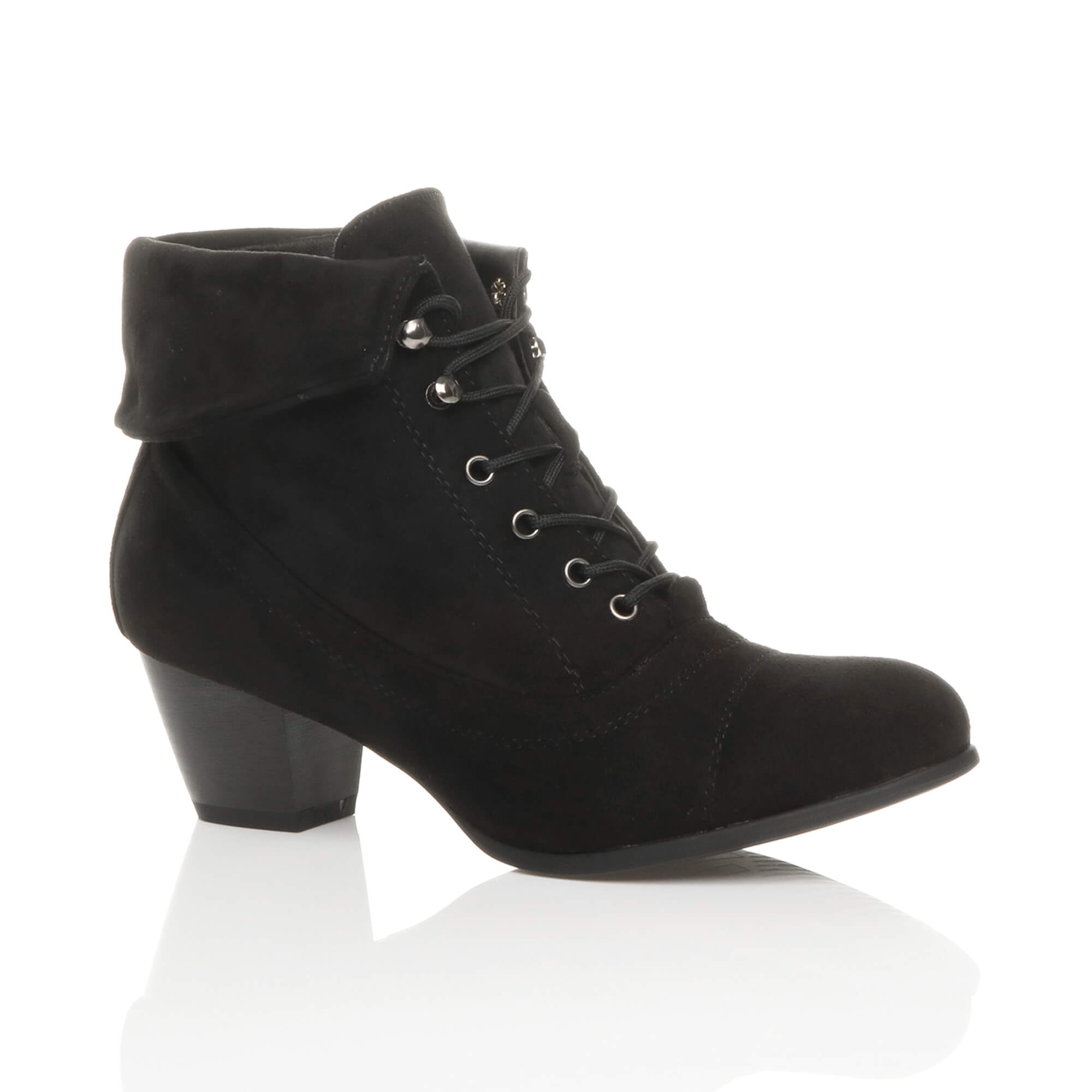 Black Mid Cuban Heel Pixie Granny Ankle Boots
