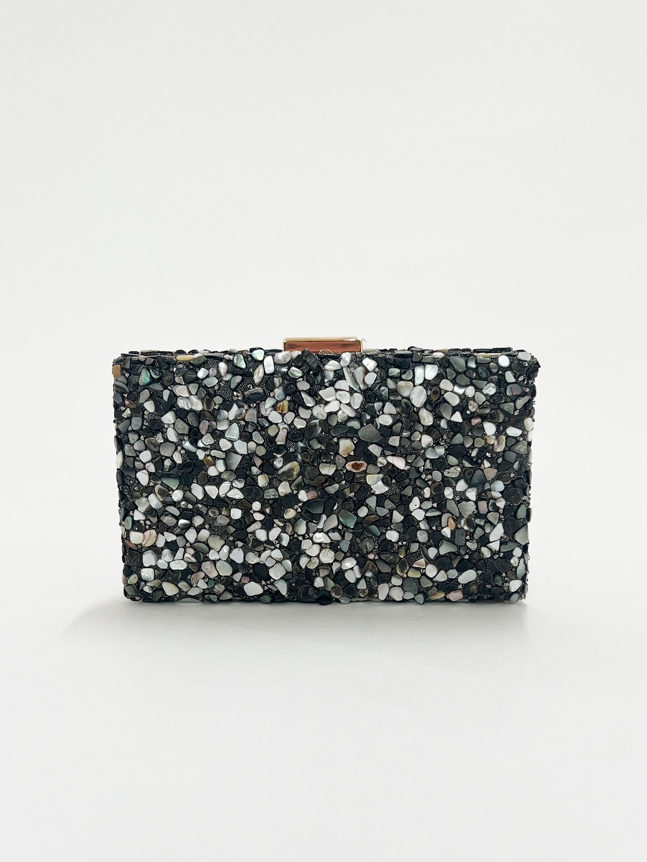Black Embellished Clutch Bag in Black Speckle, Image 2 of 6